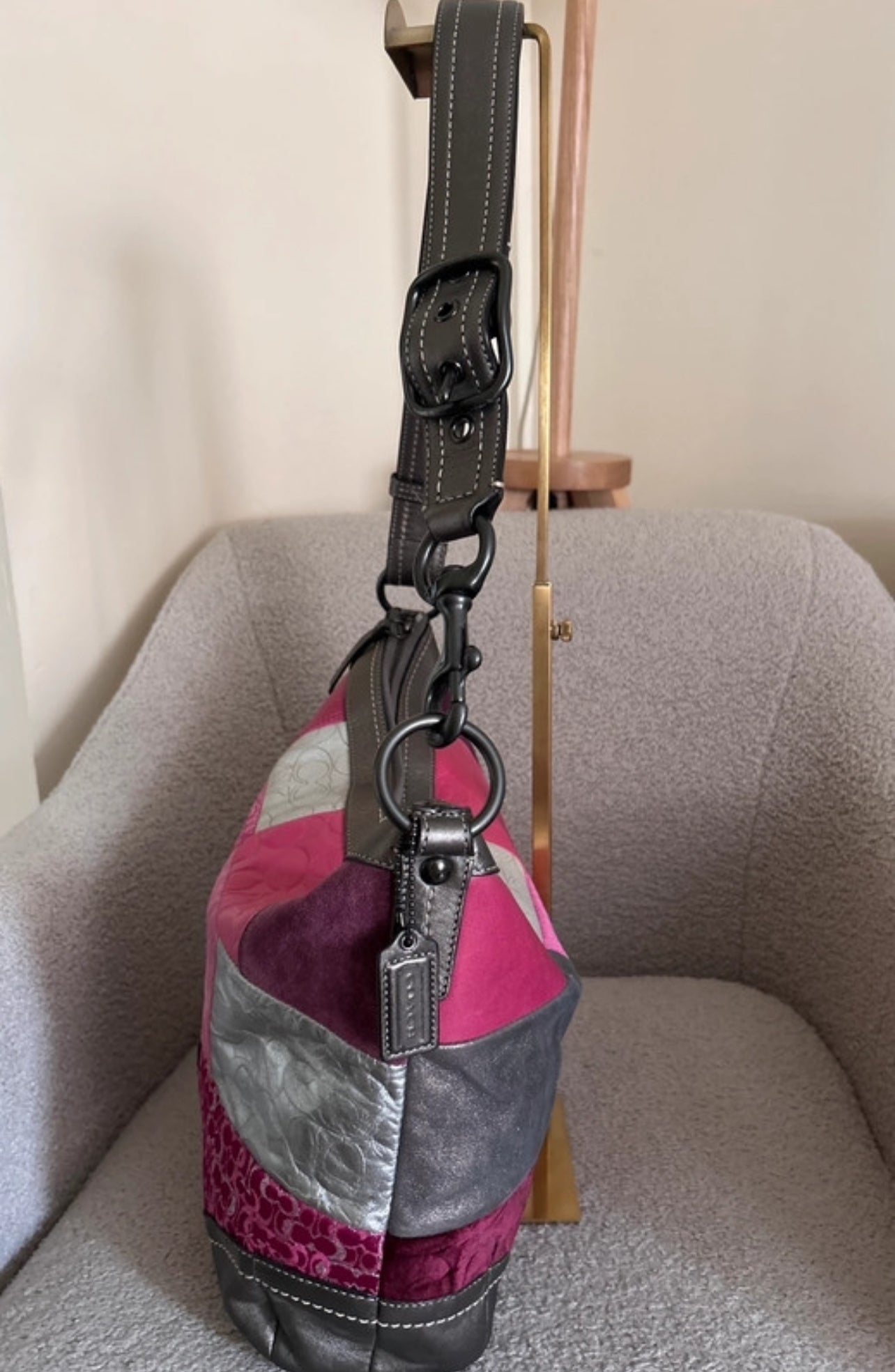 Vintage Coach pink patchwork large shoulder bag