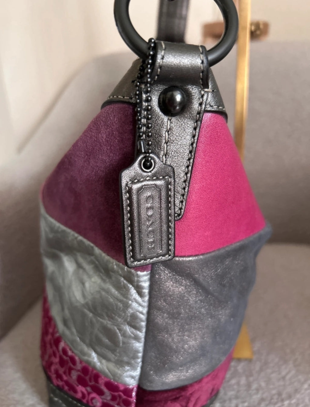 Vintage Coach pink patchwork large shoulder bag