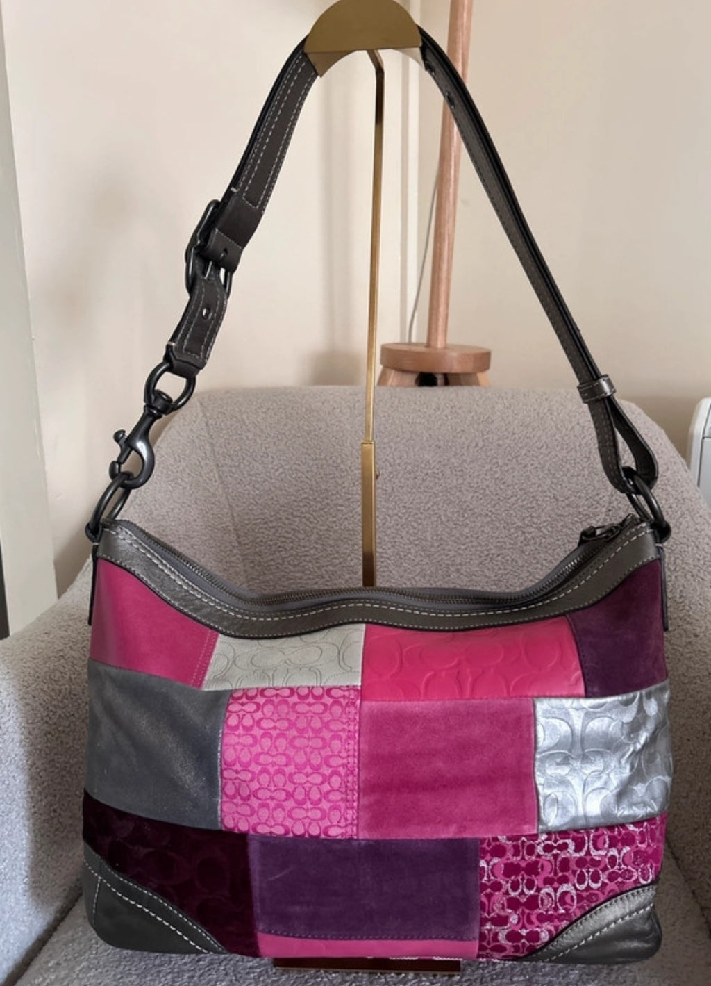 Vintage Coach pink patchwork large shoulder bag