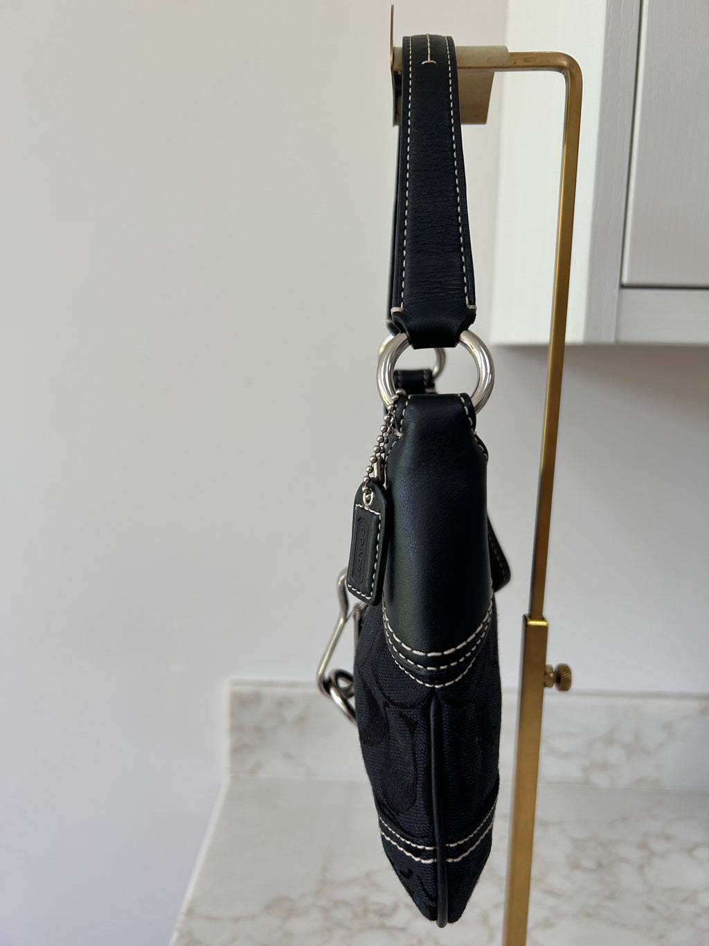 Vintage Coach black monogram clip mini shoulder bag