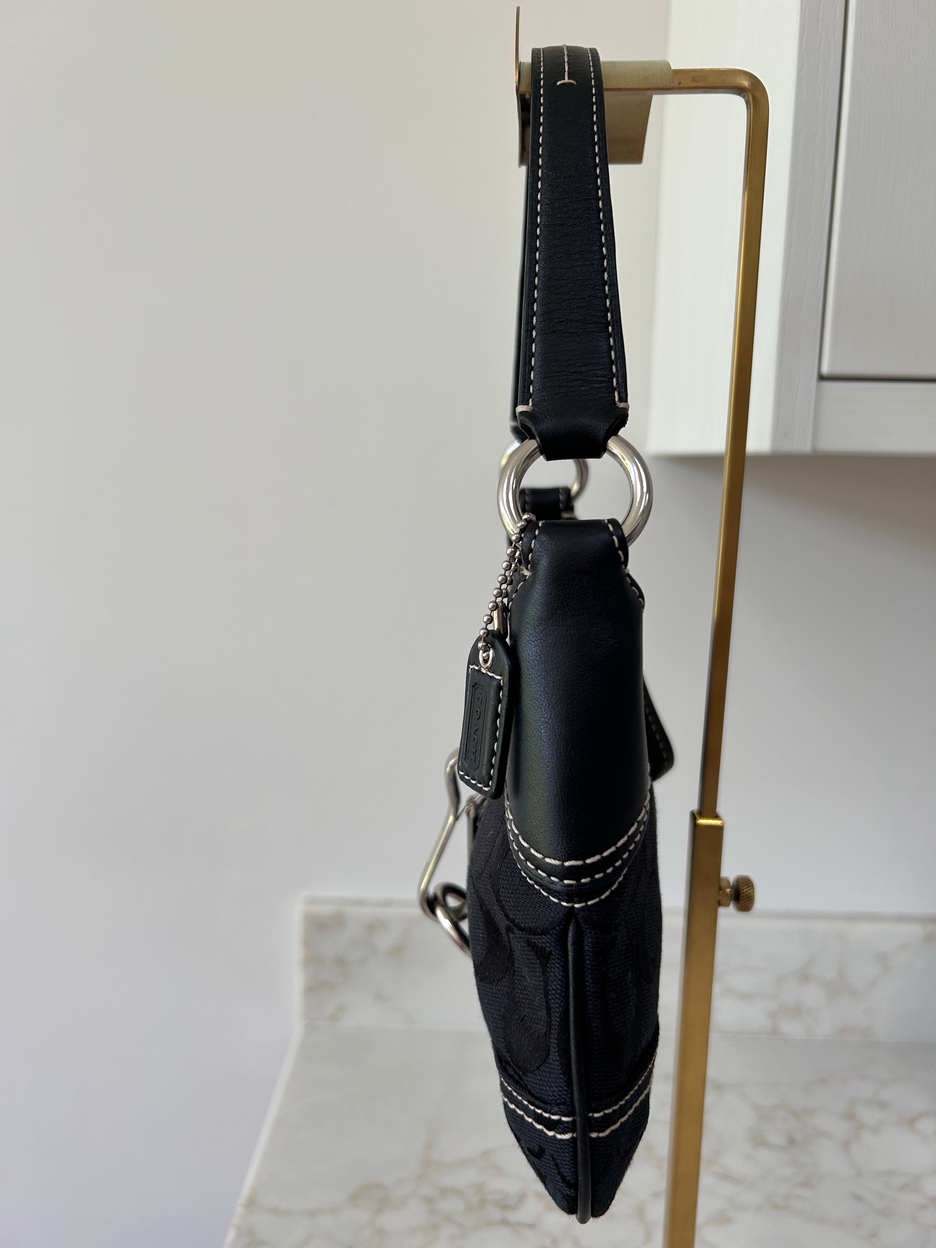 Vintage Coach black monogram clip mini shoulder bag
