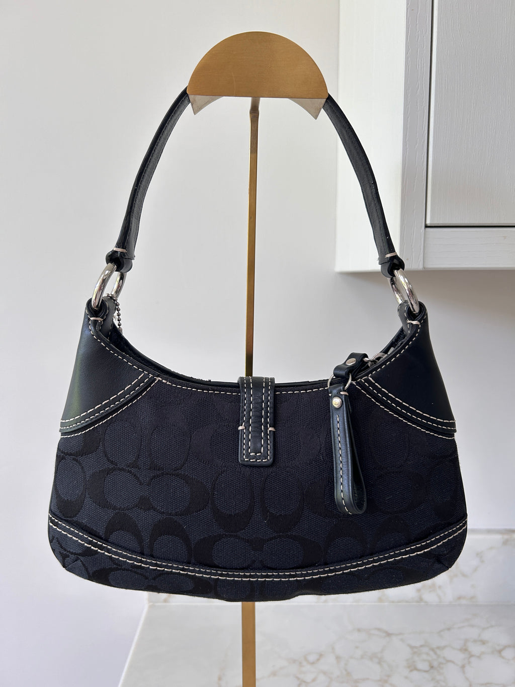 Vintage Coach black monogram clip mini shoulder bag