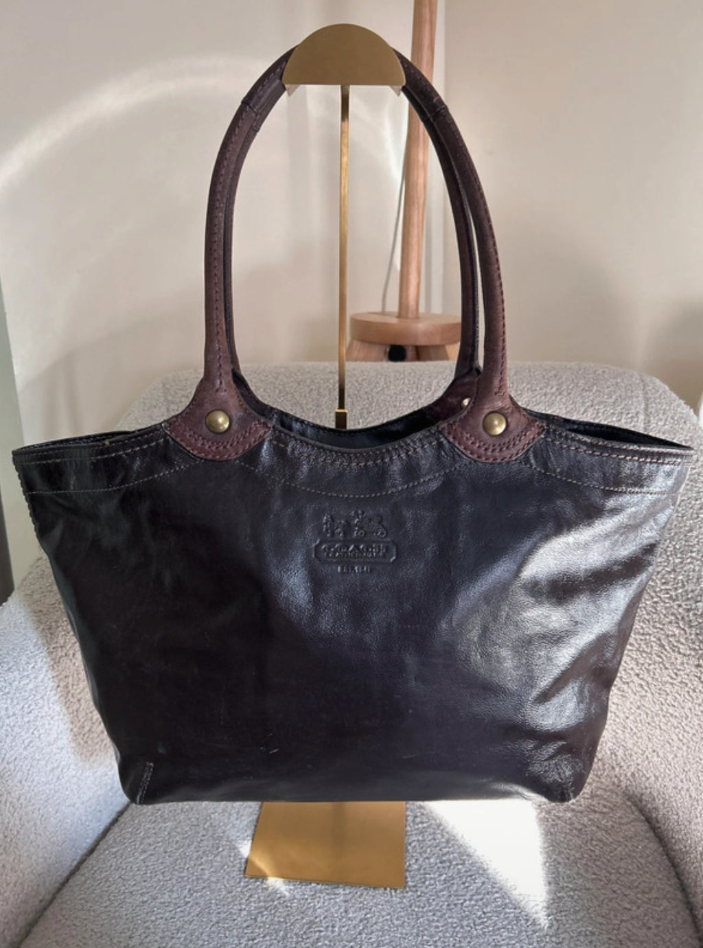 Vintage Coach dark brown leather tote