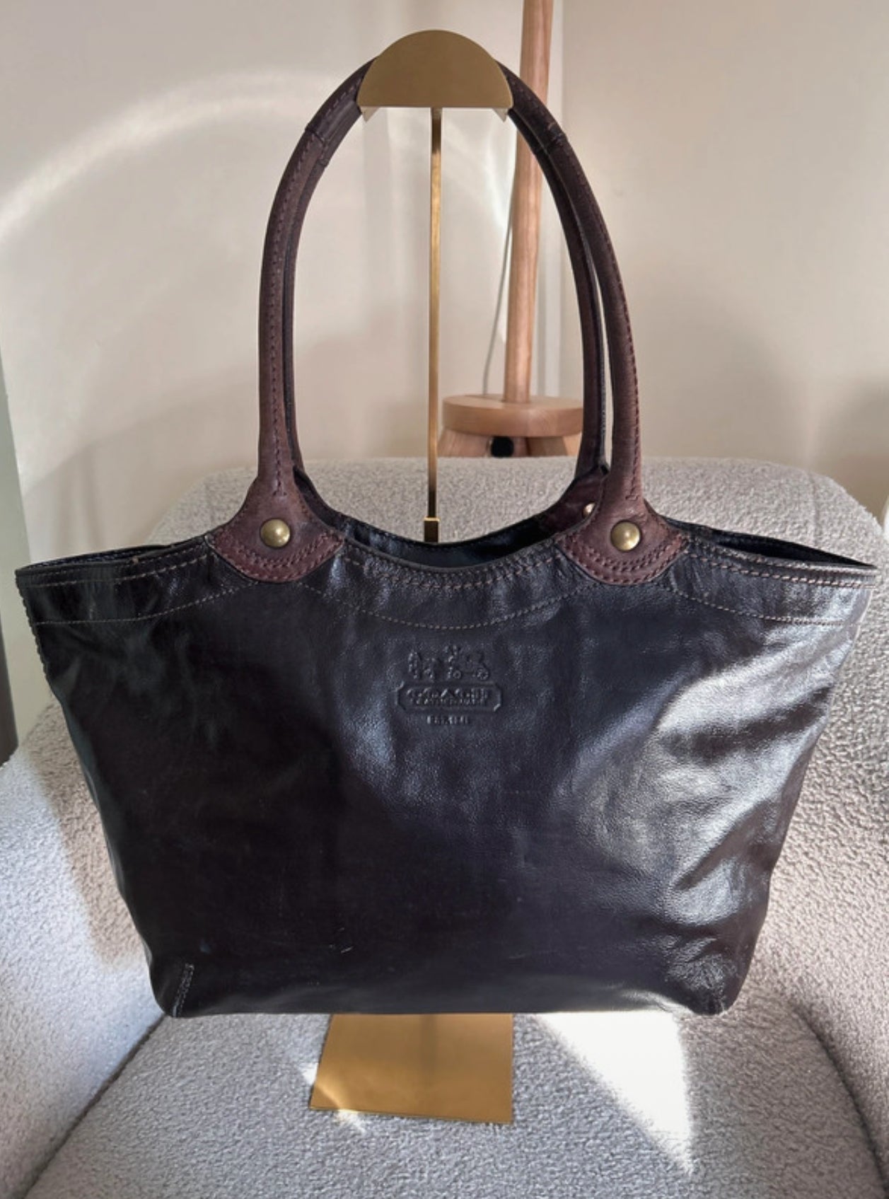Vintage Coach dark brown leather tote