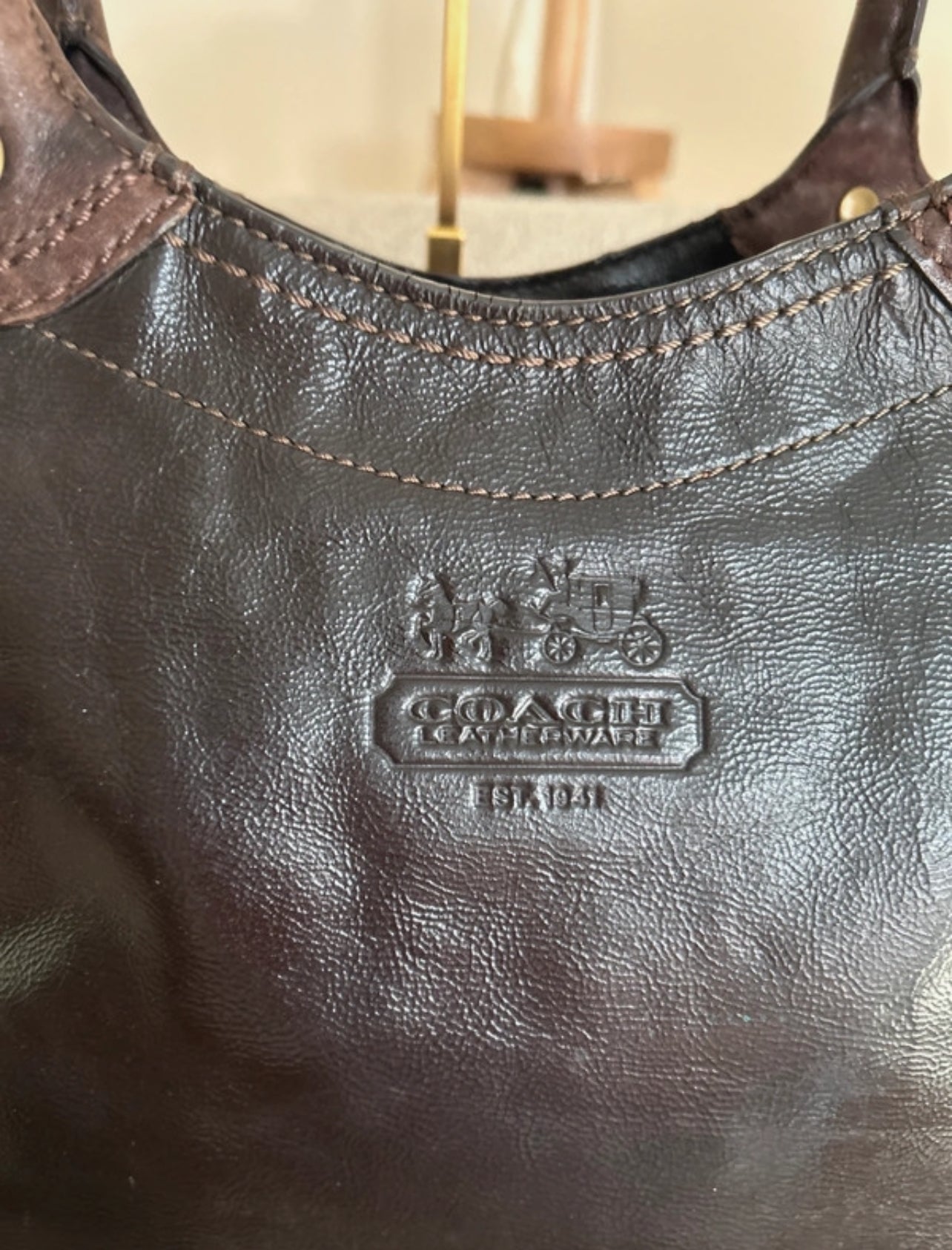Vintage Coach dark brown leather tote