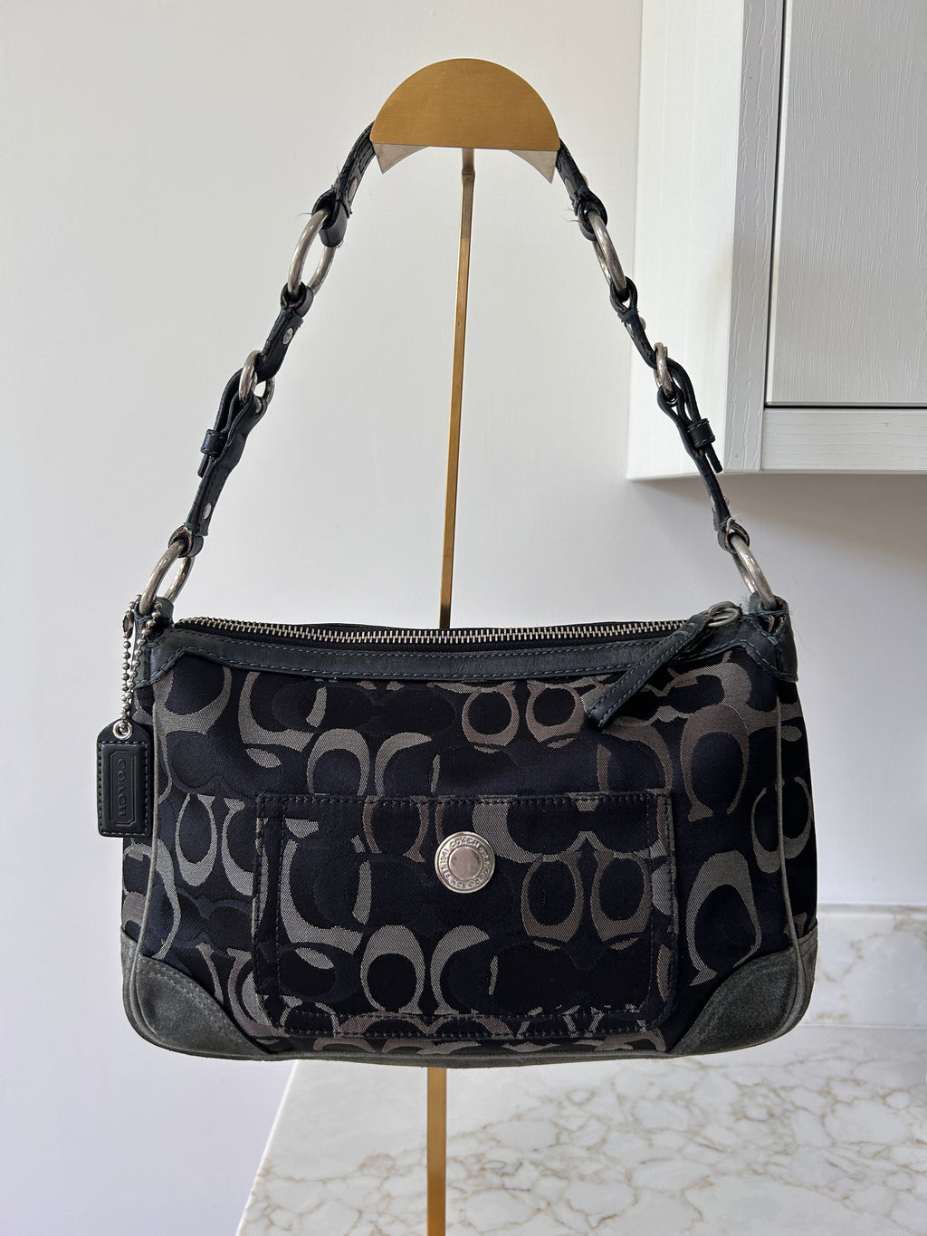 Vintage Coach black optic monogram shoulder bag