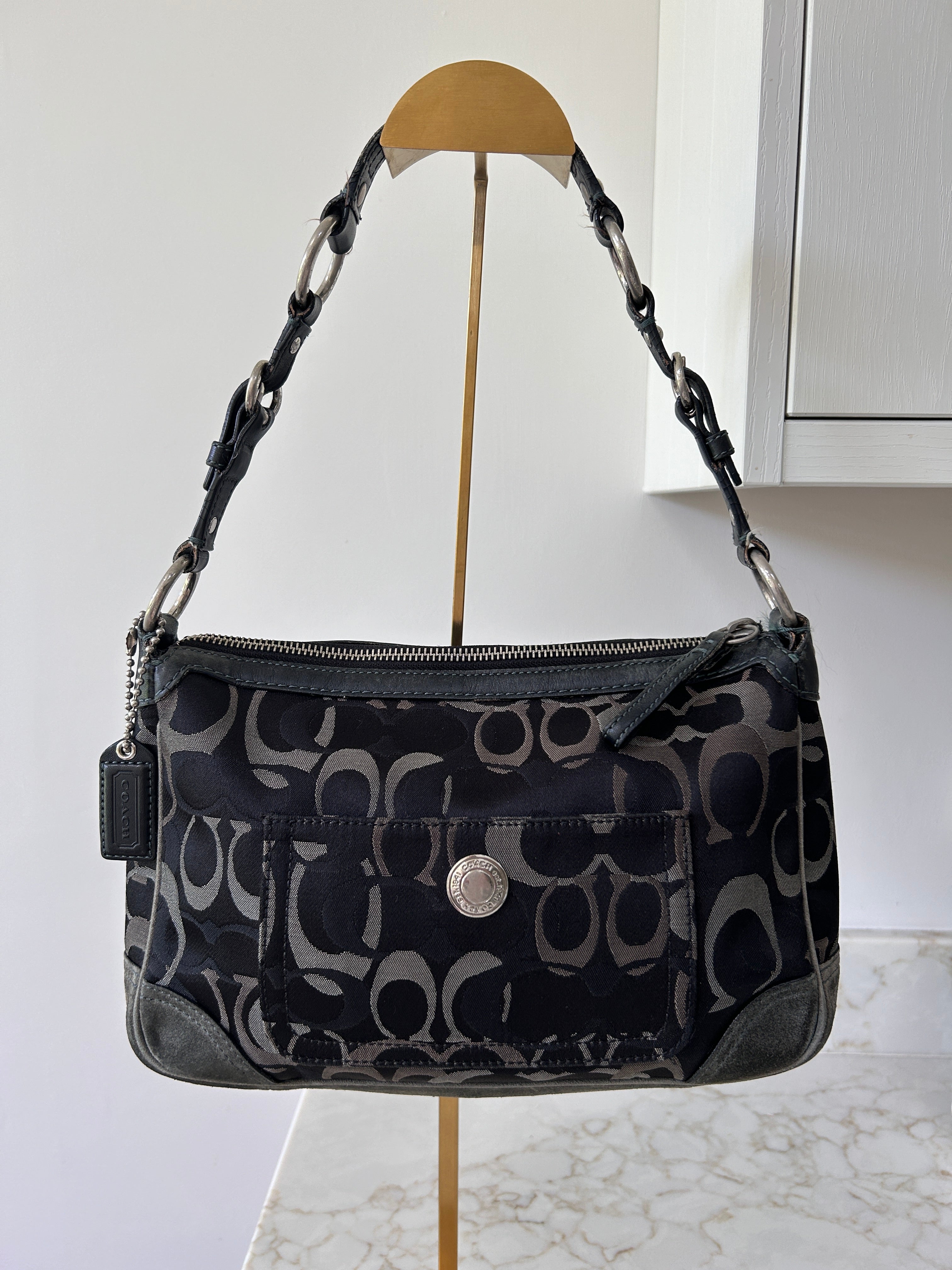 Vintage Coach black optic monogram shoulder bag