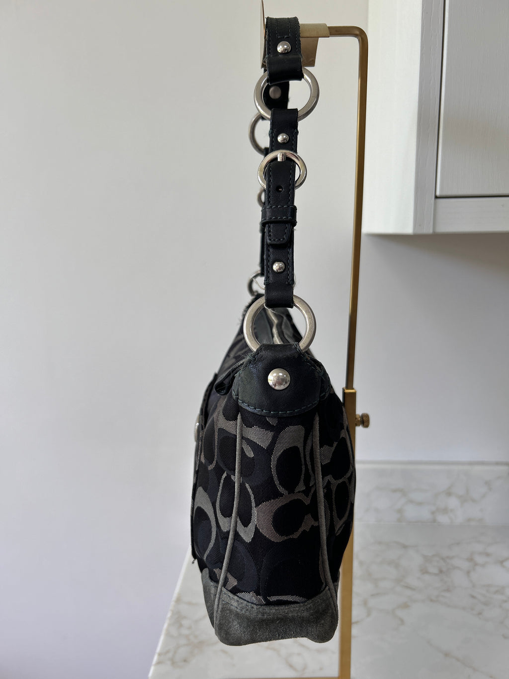 Vintage Coach black optic monogram shoulder bag
