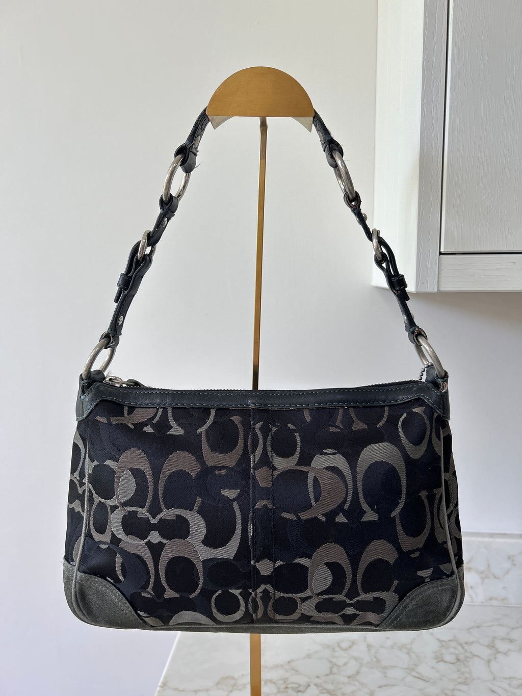Vintage Coach black optic monogram shoulder bag