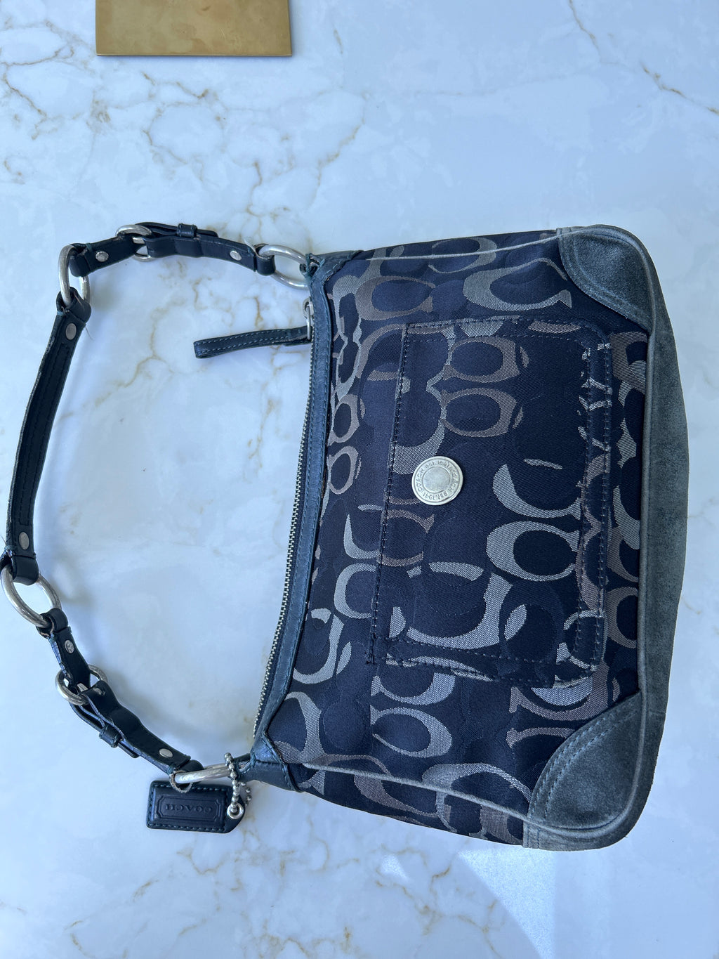 Vintage Coach black optic monogram shoulder bag