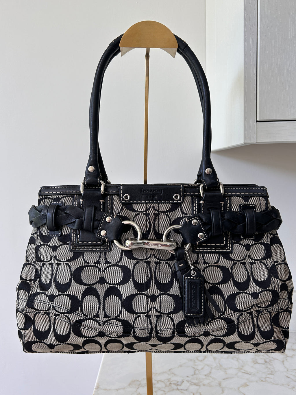 Vintage Coach black monogram Hampton shoulder bag