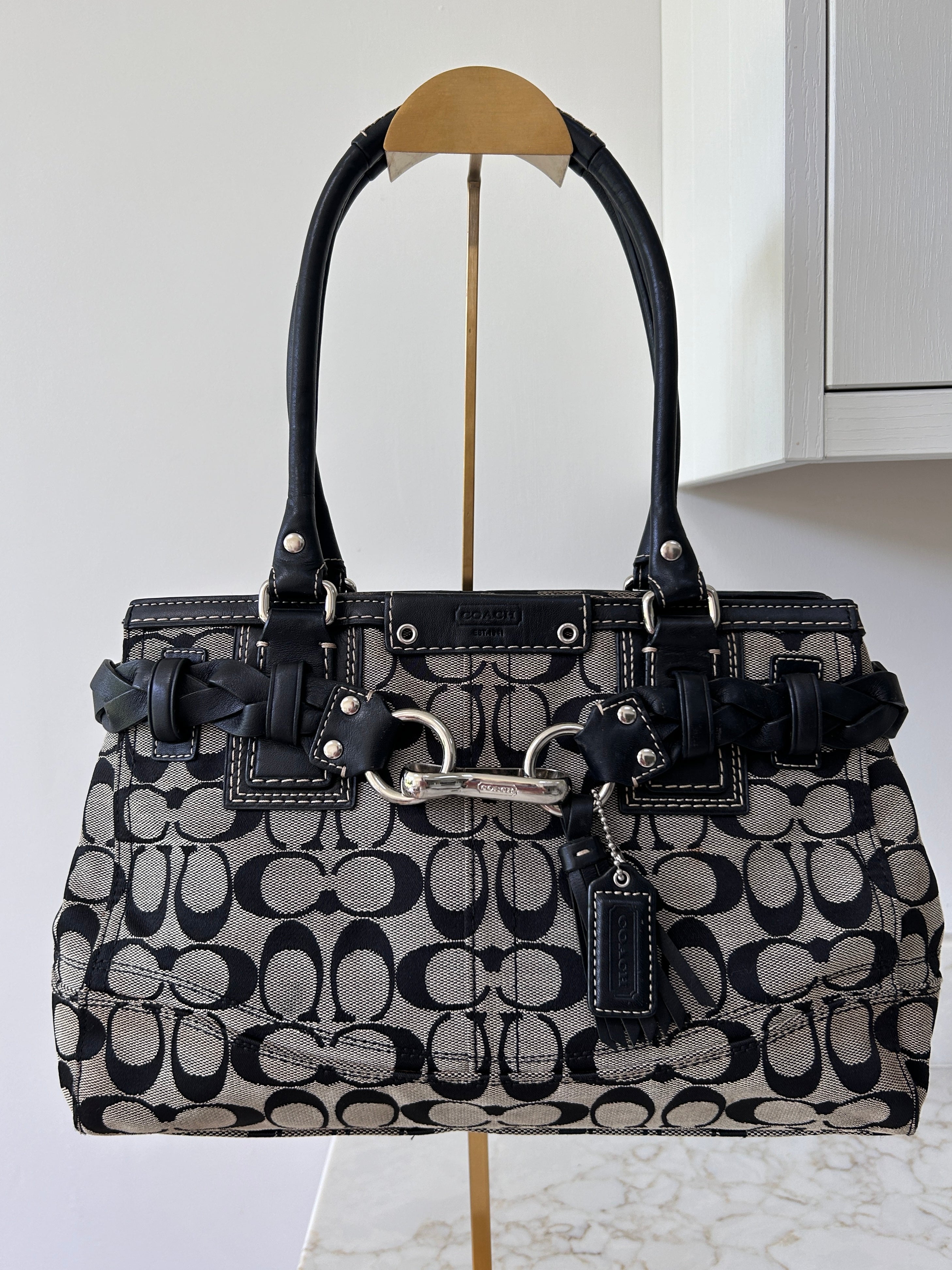 Vintage Coach black monogram Hampton shoulder bag