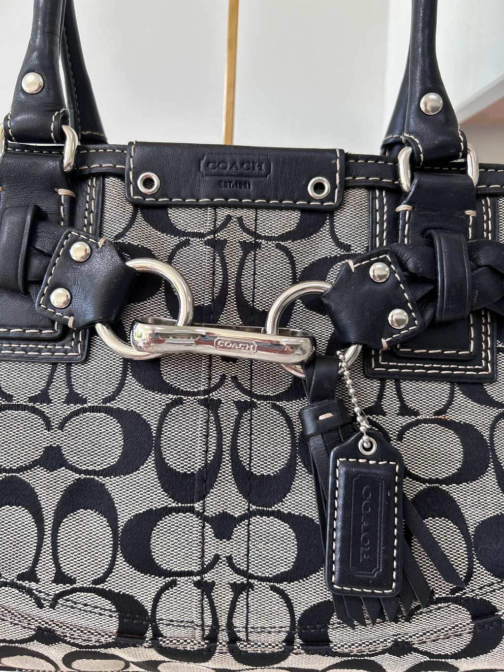 Vintage Coach black monogram Hampton shoulder bag