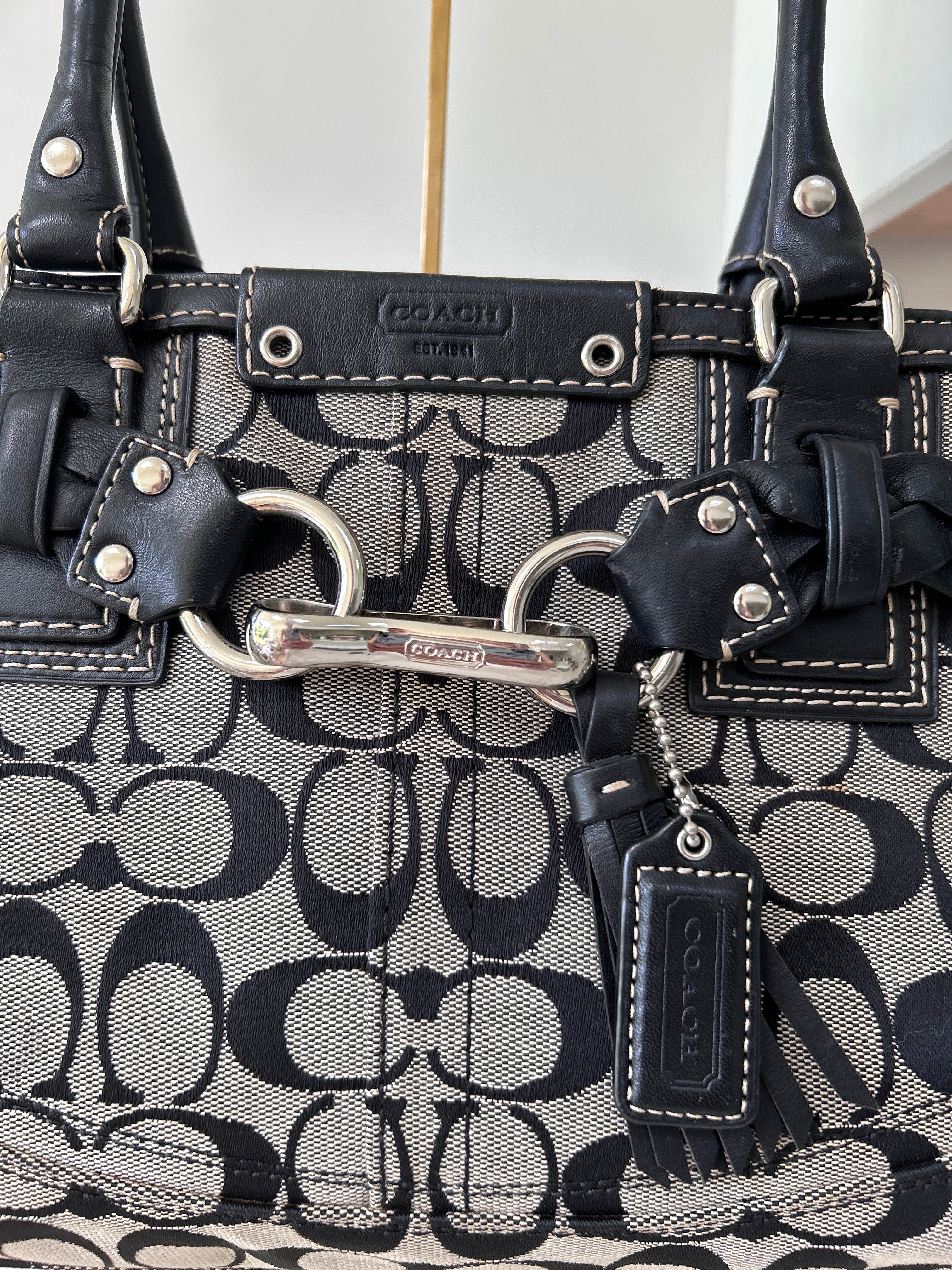 Vintage Coach black monogram Hampton shoulder bag