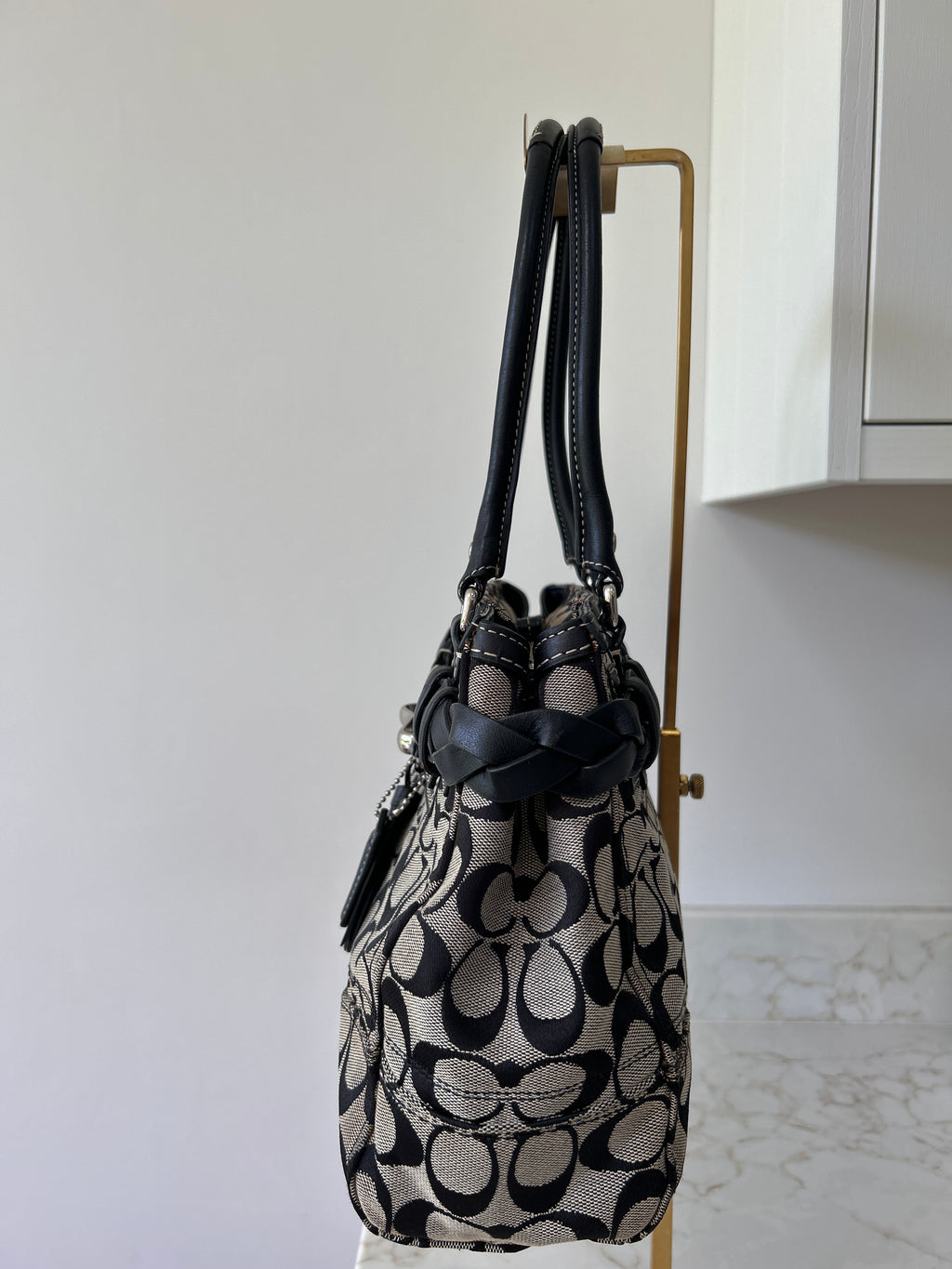 Vintage Coach black monogram Hampton shoulder bag