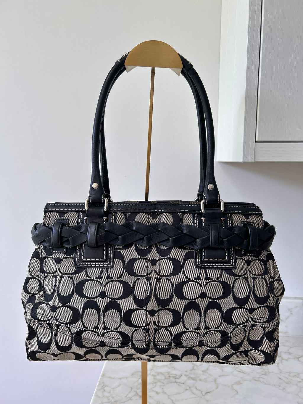 Vintage Coach black monogram Hampton shoulder bag