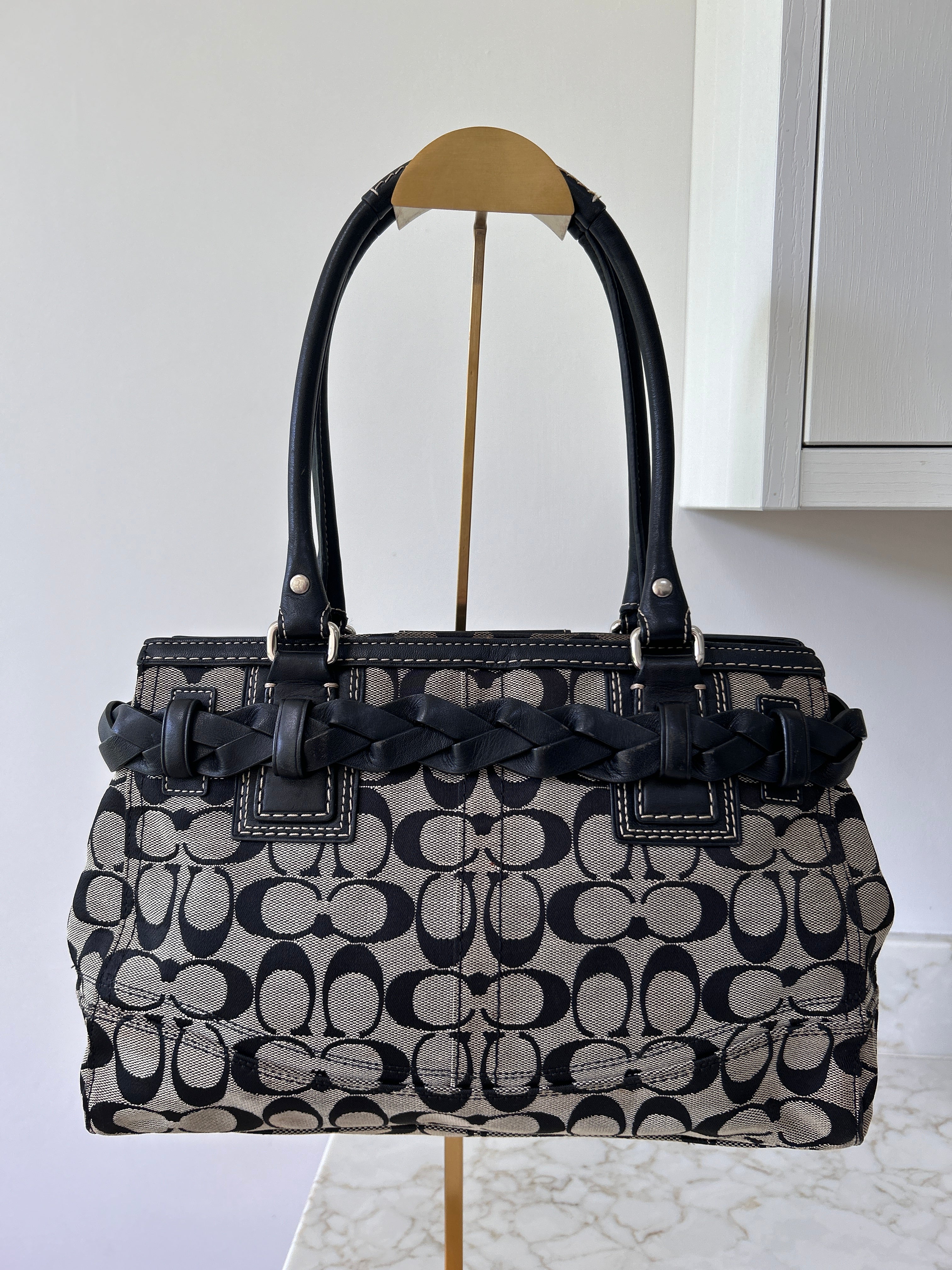 Vintage Coach black monogram Hampton shoulder bag