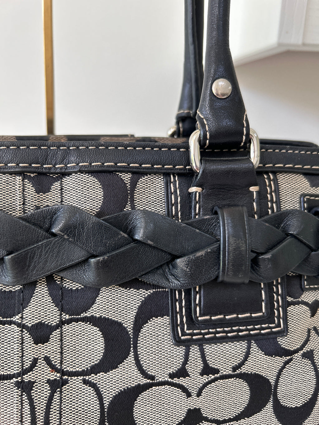Vintage Coach black monogram Hampton shoulder bag