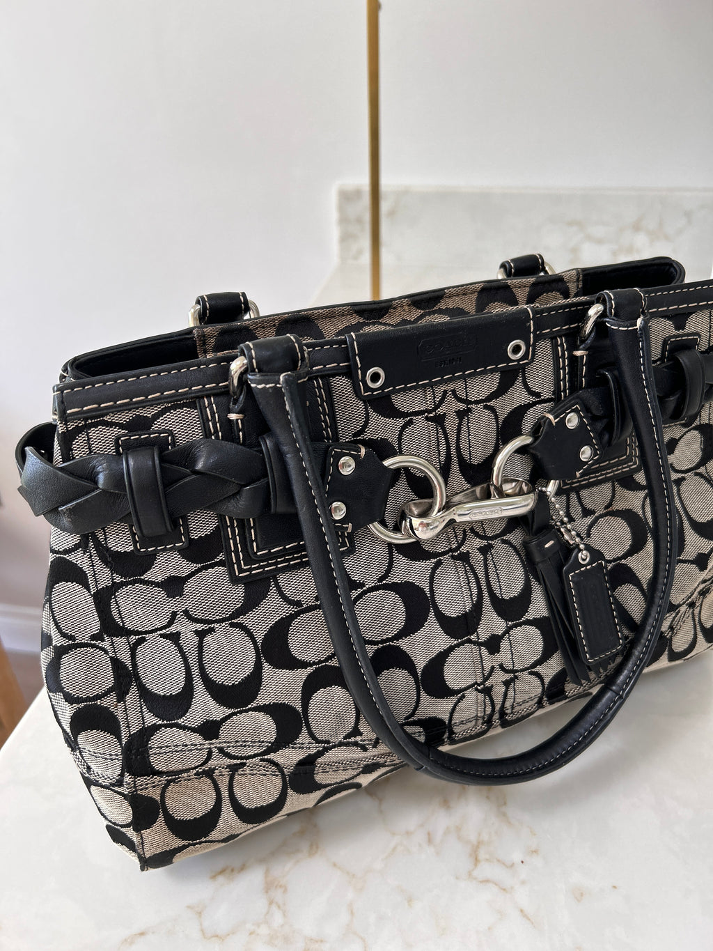 Vintage Coach black monogram Hampton shoulder bag