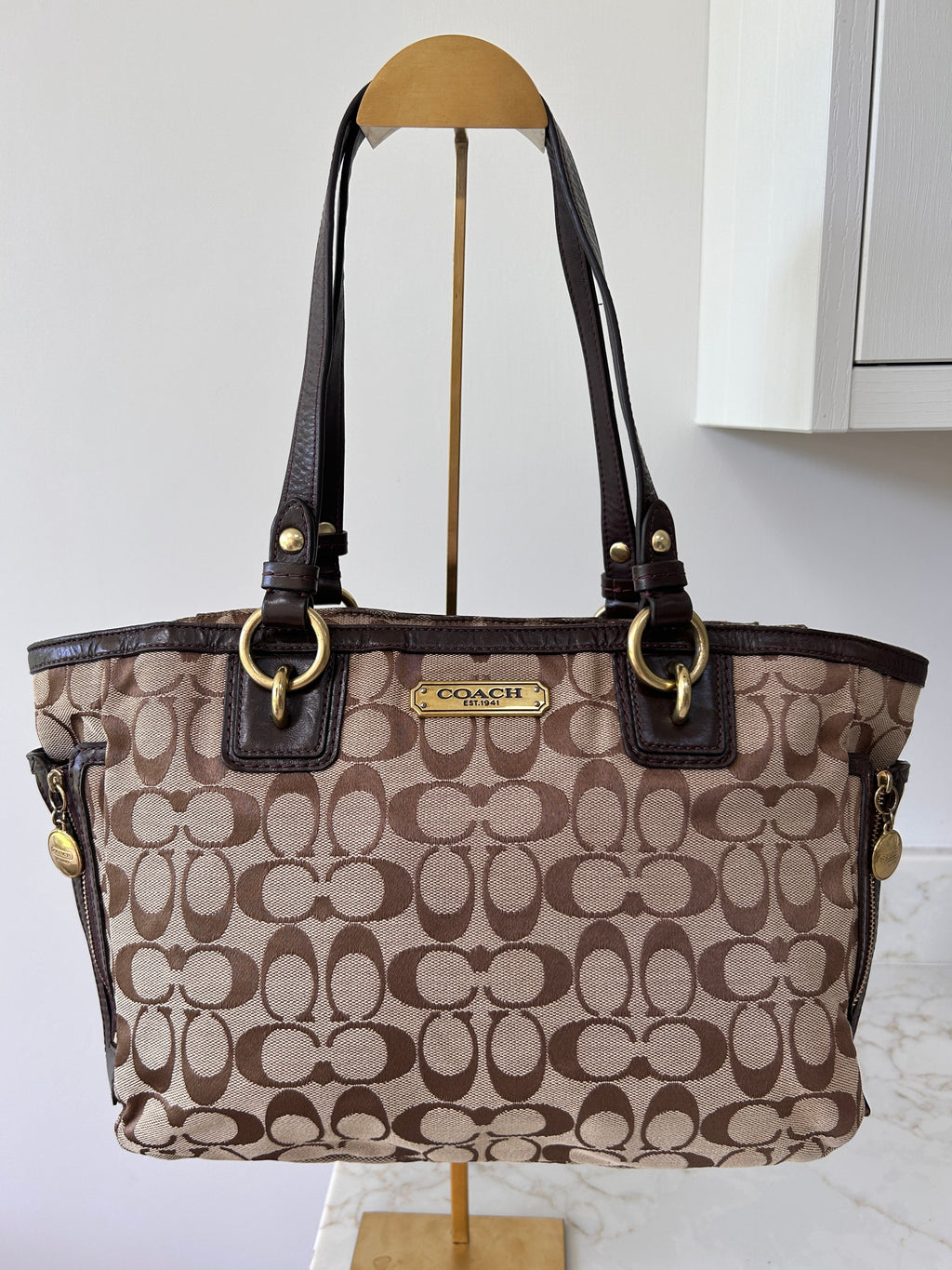 Vintage Coach brown monogram tote shoulder bag
