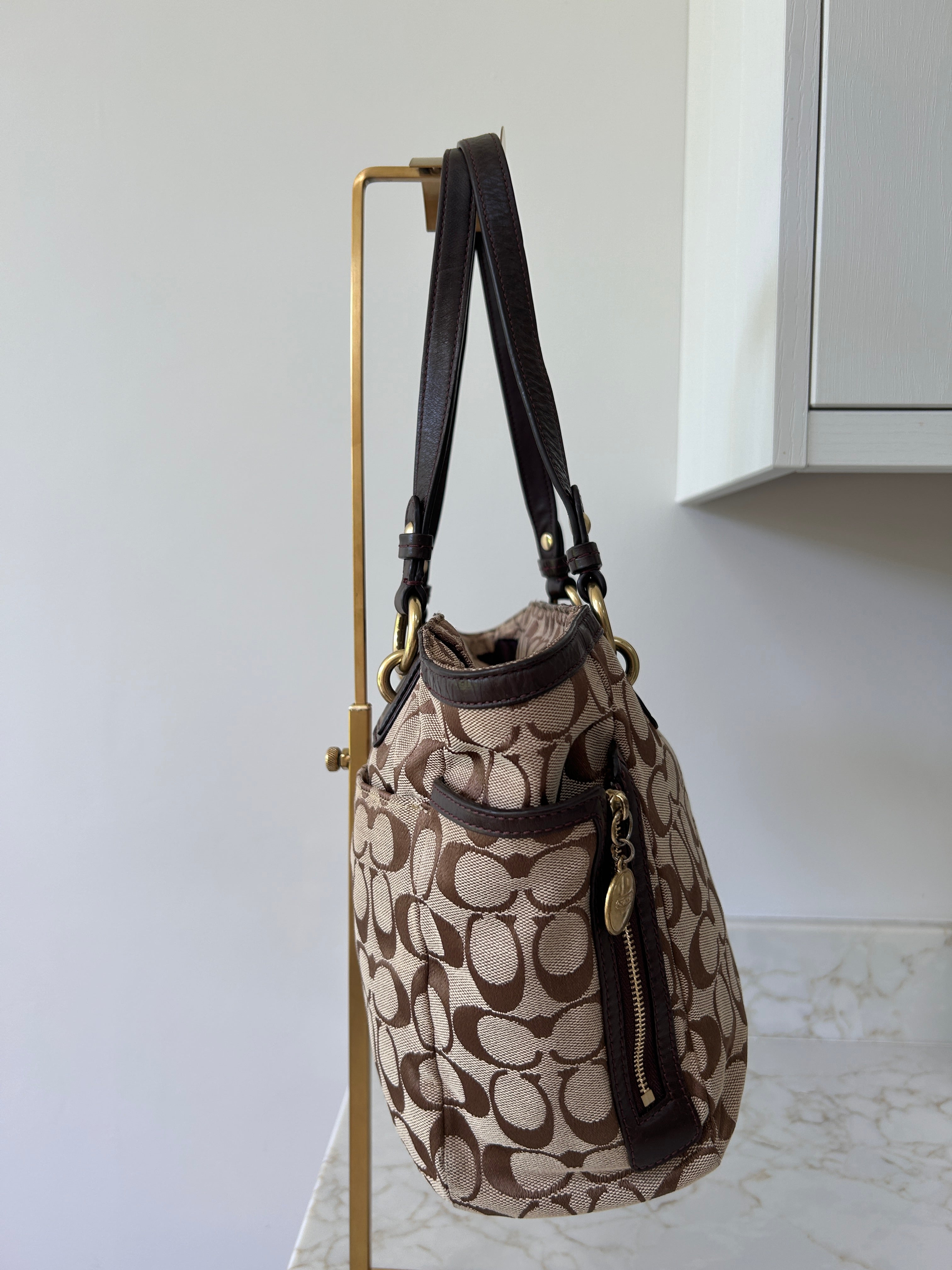 Vintage Coach brown monogram tote shoulder bag