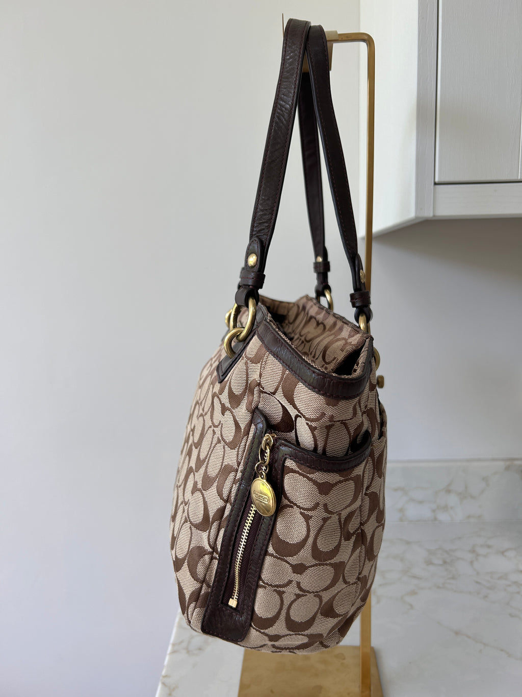 Vintage Coach brown monogram tote shoulder bag