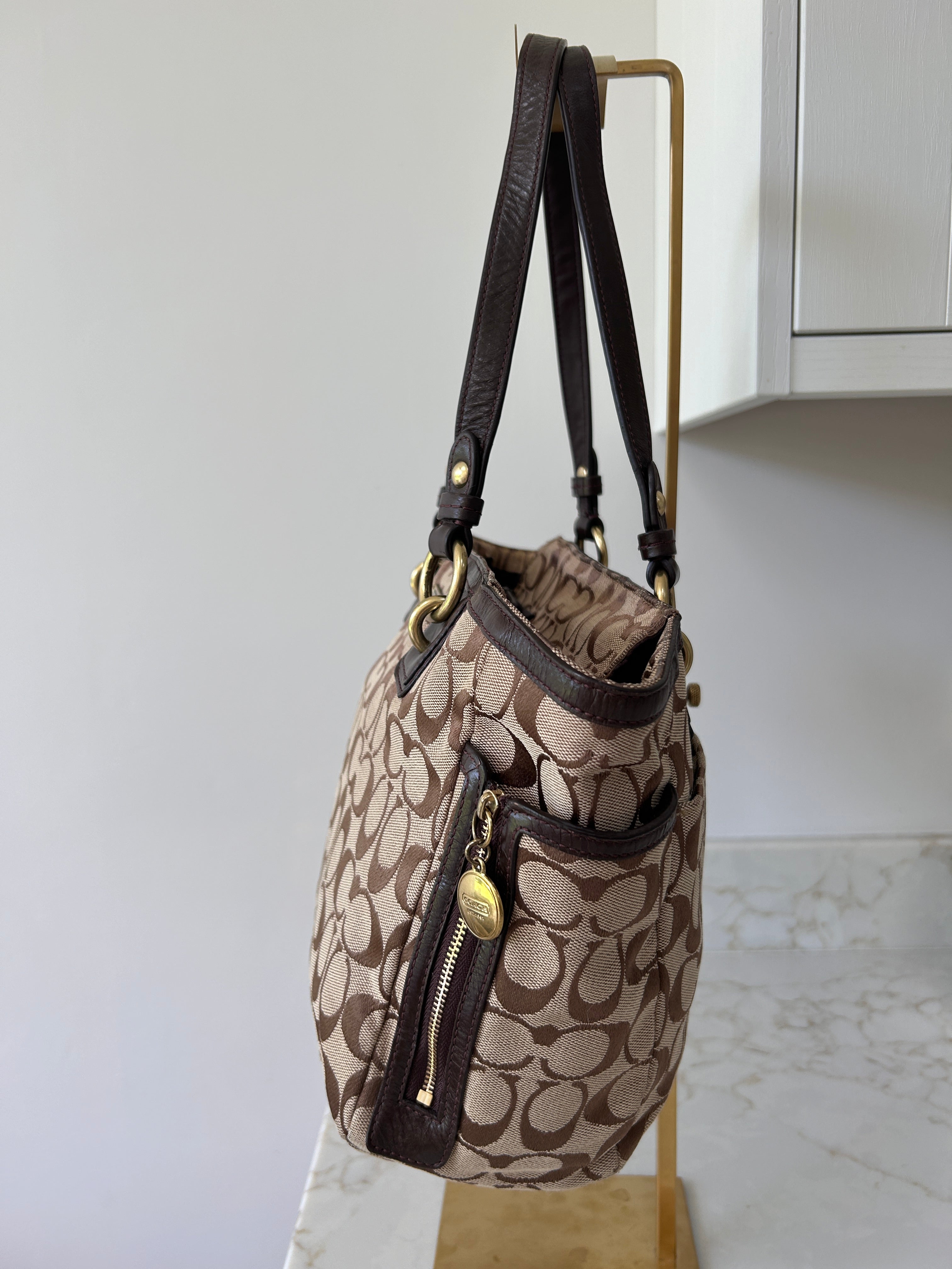 Vintage Coach brown monogram tote shoulder bag