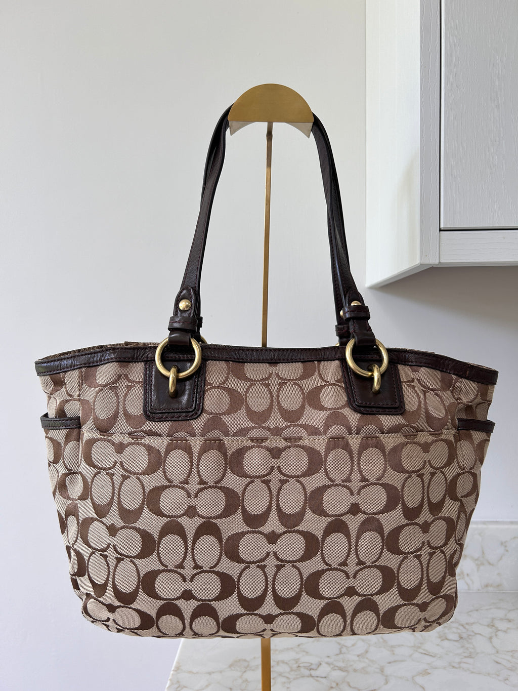 Vintage Coach brown monogram tote shoulder bag