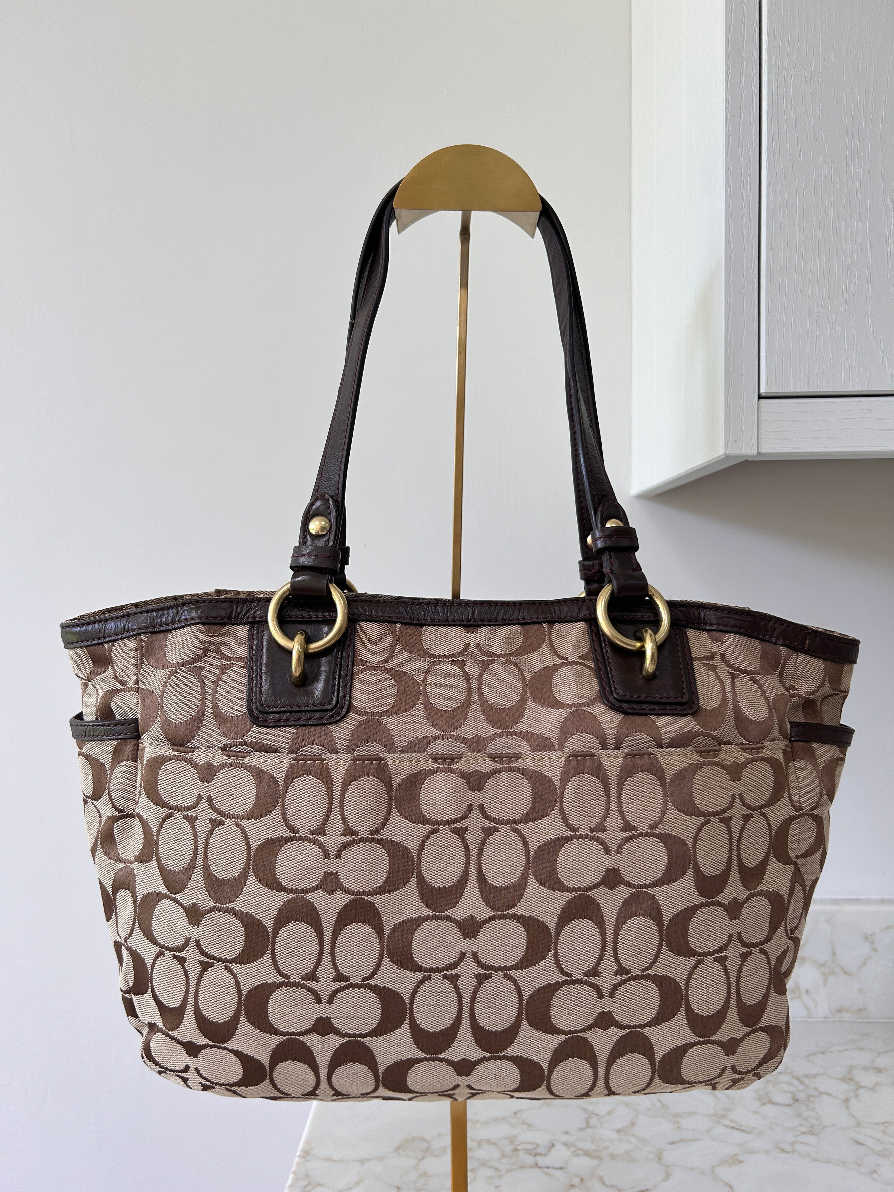 Vintage Coach brown monogram tote shoulder bag