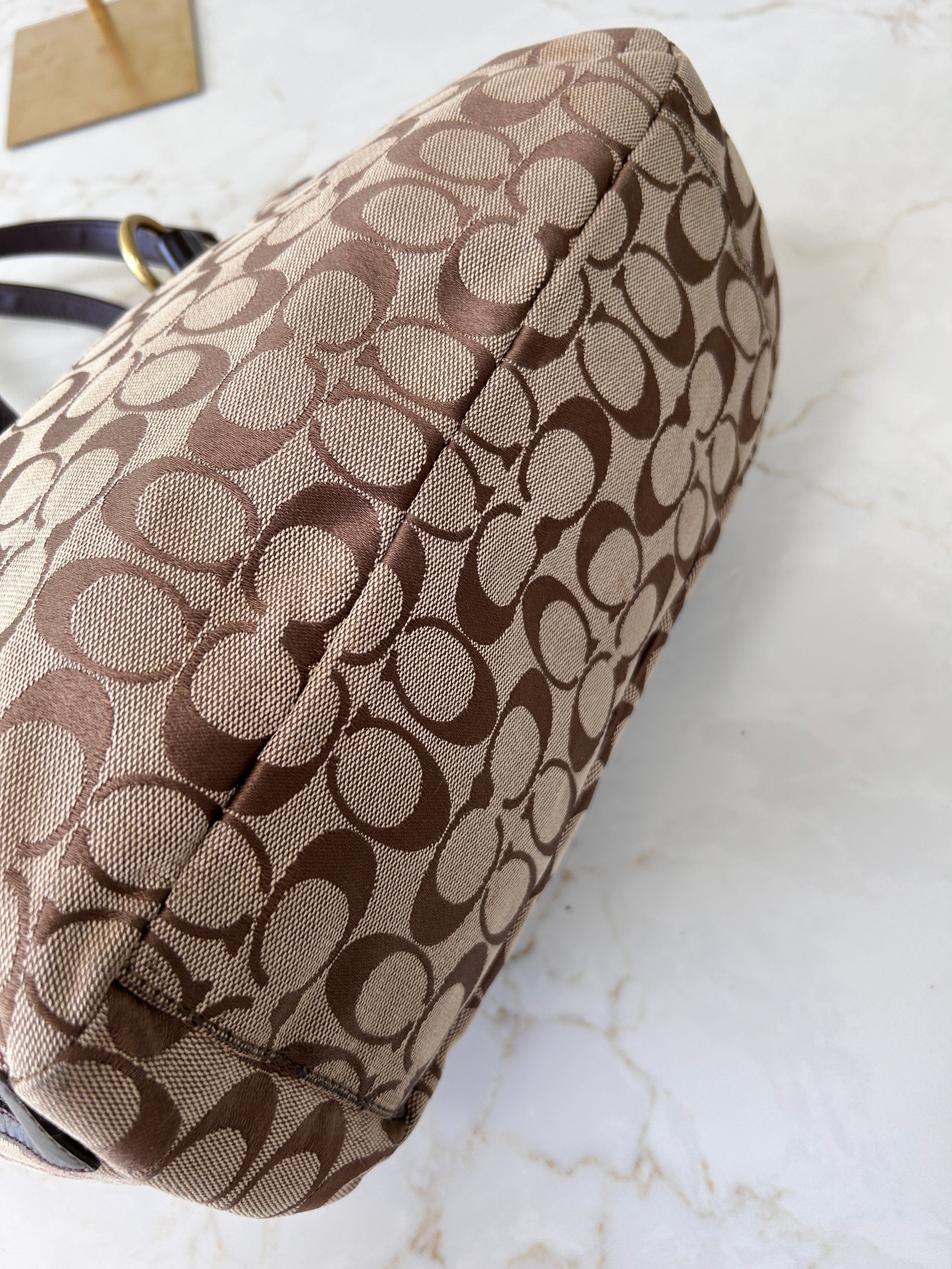 Vintage Coach brown monogram tote shoulder bag