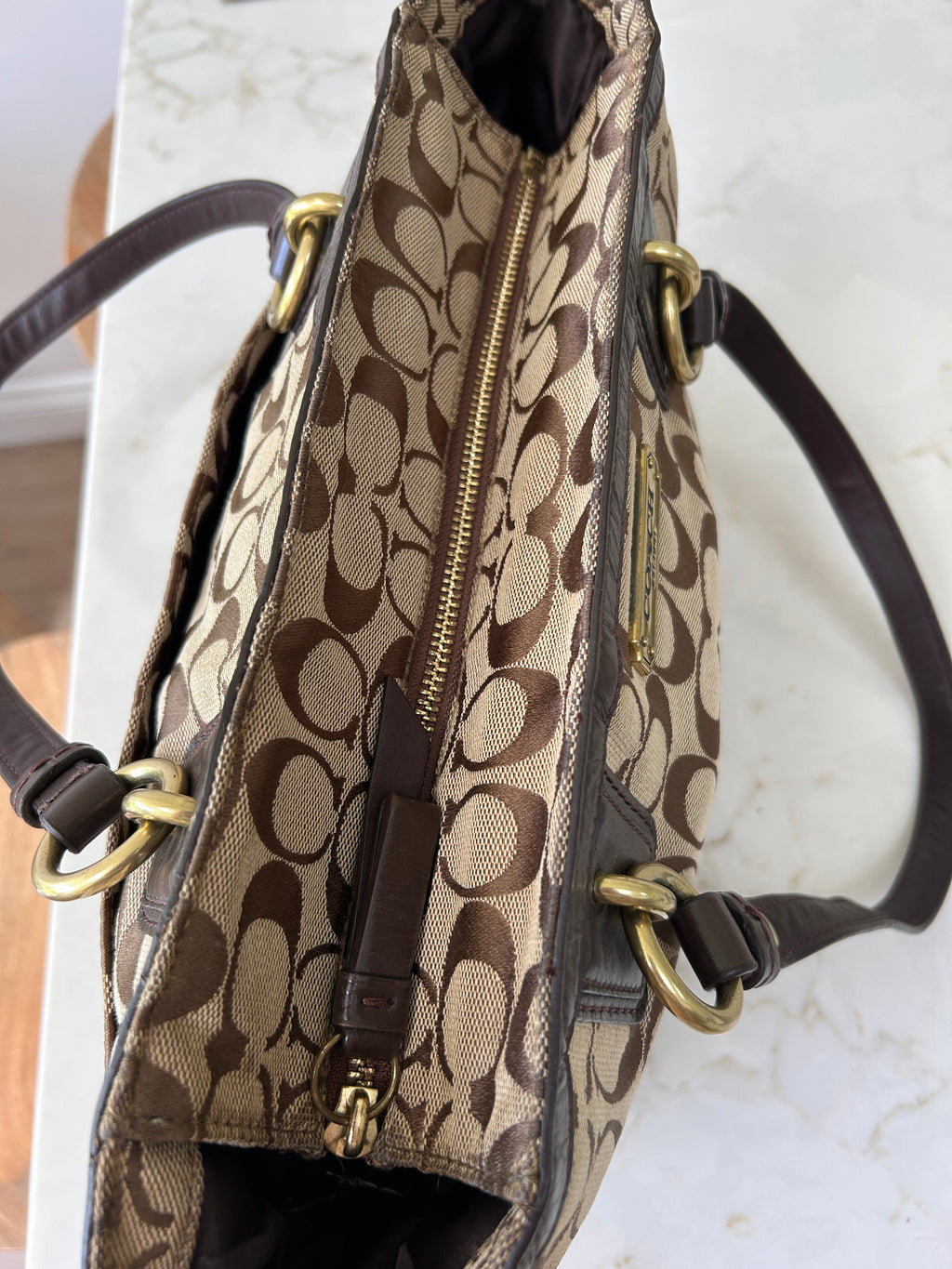 Vintage Coach brown monogram tote shoulder bag