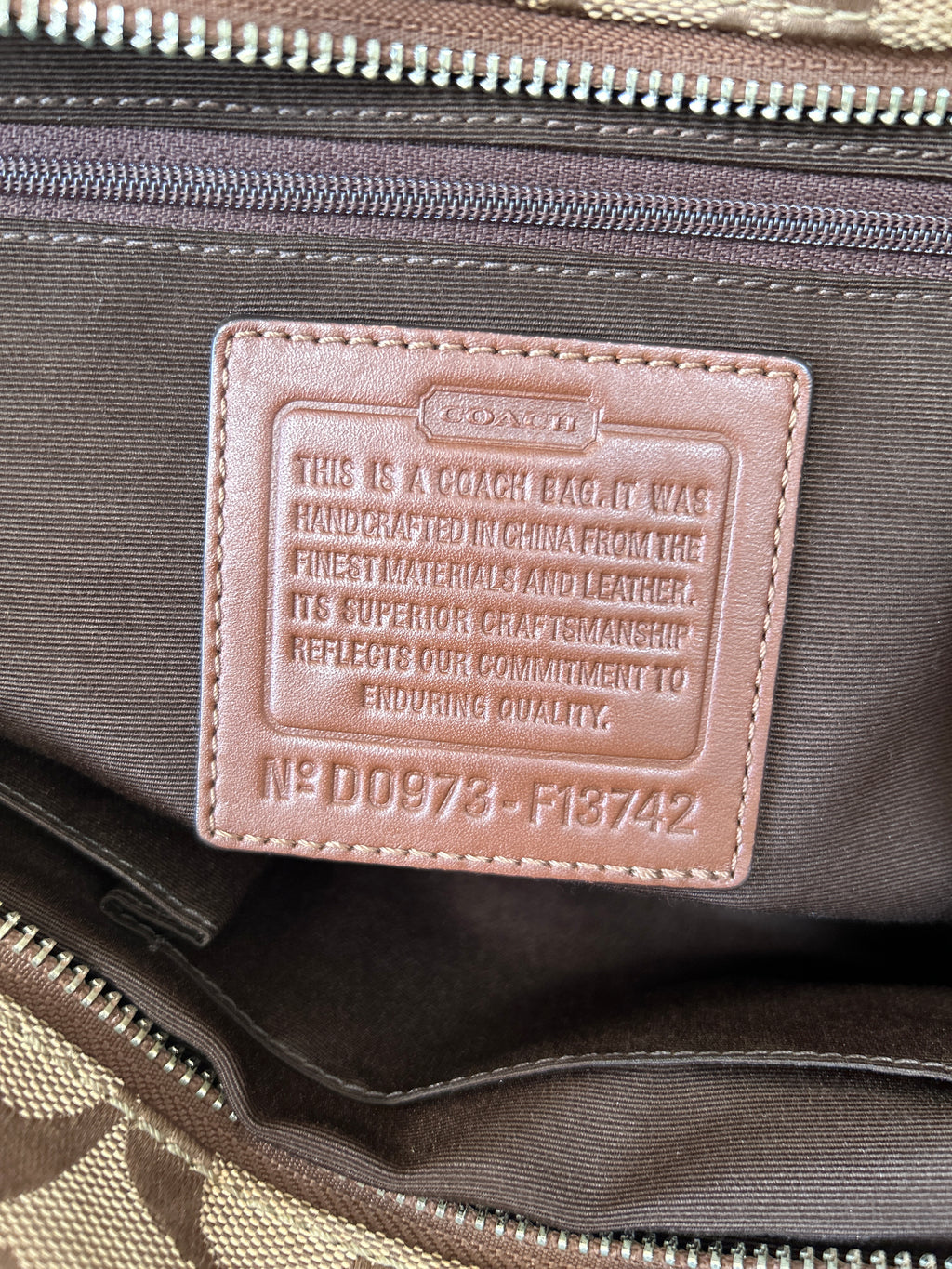 Vintage Coach brown monogram and leather tote shoulder bag