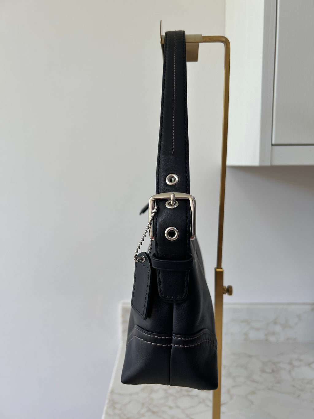 Vintage Coach black leather baguette shoulder bag
