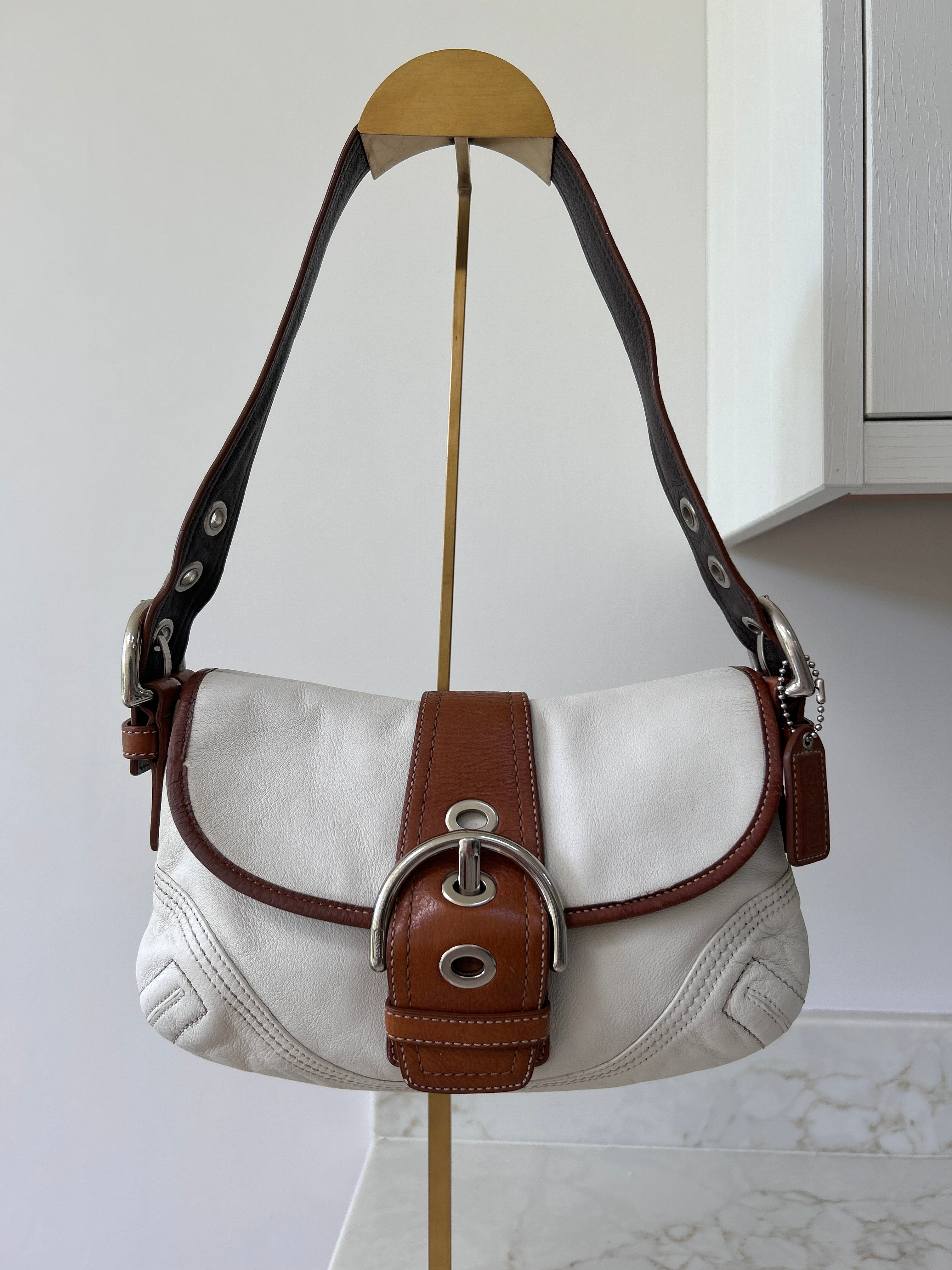 Vintage Coach white and brown leather Soho shoulder bag