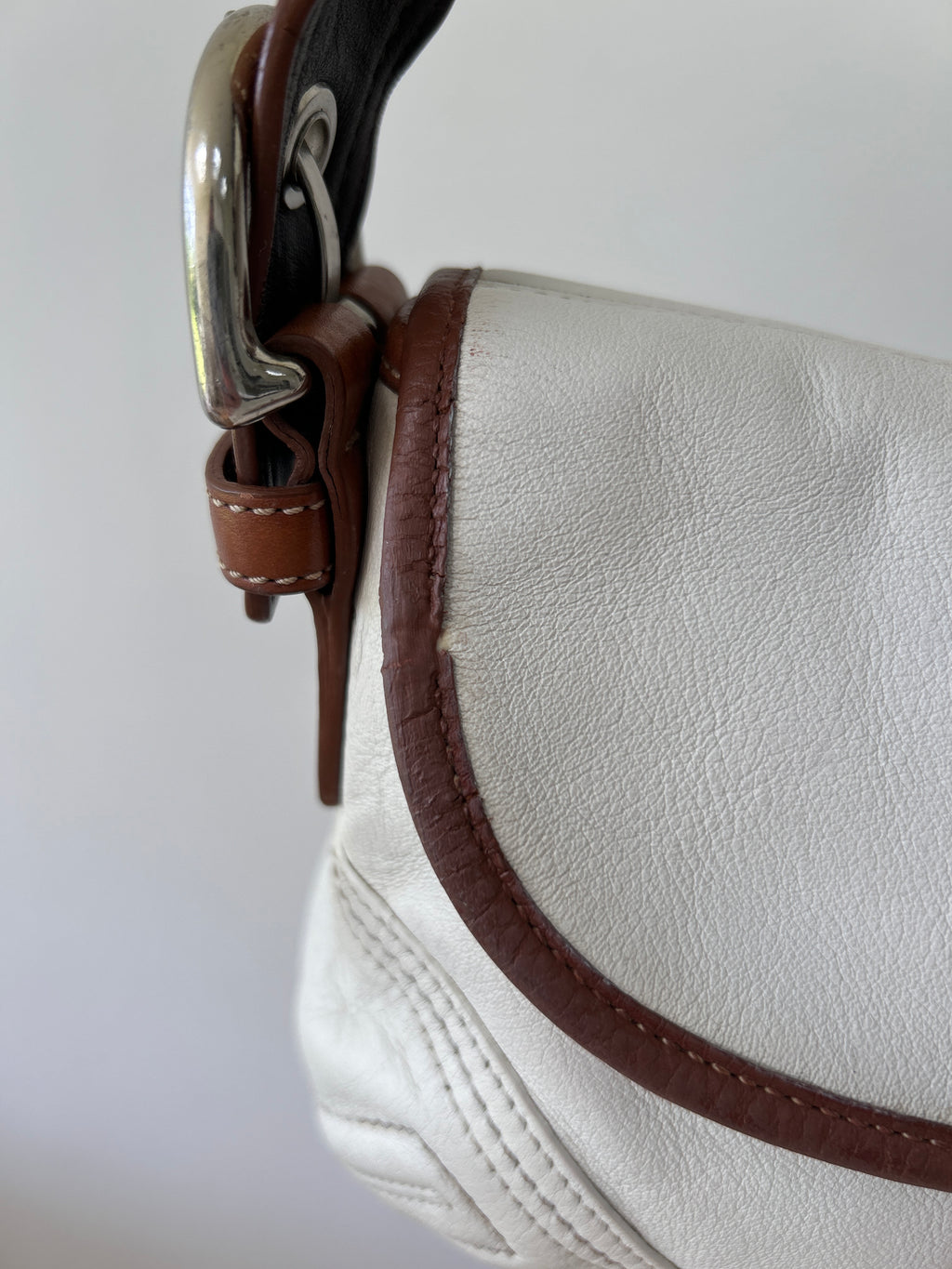 Vintage Coach white and brown leather Soho shoulder bag