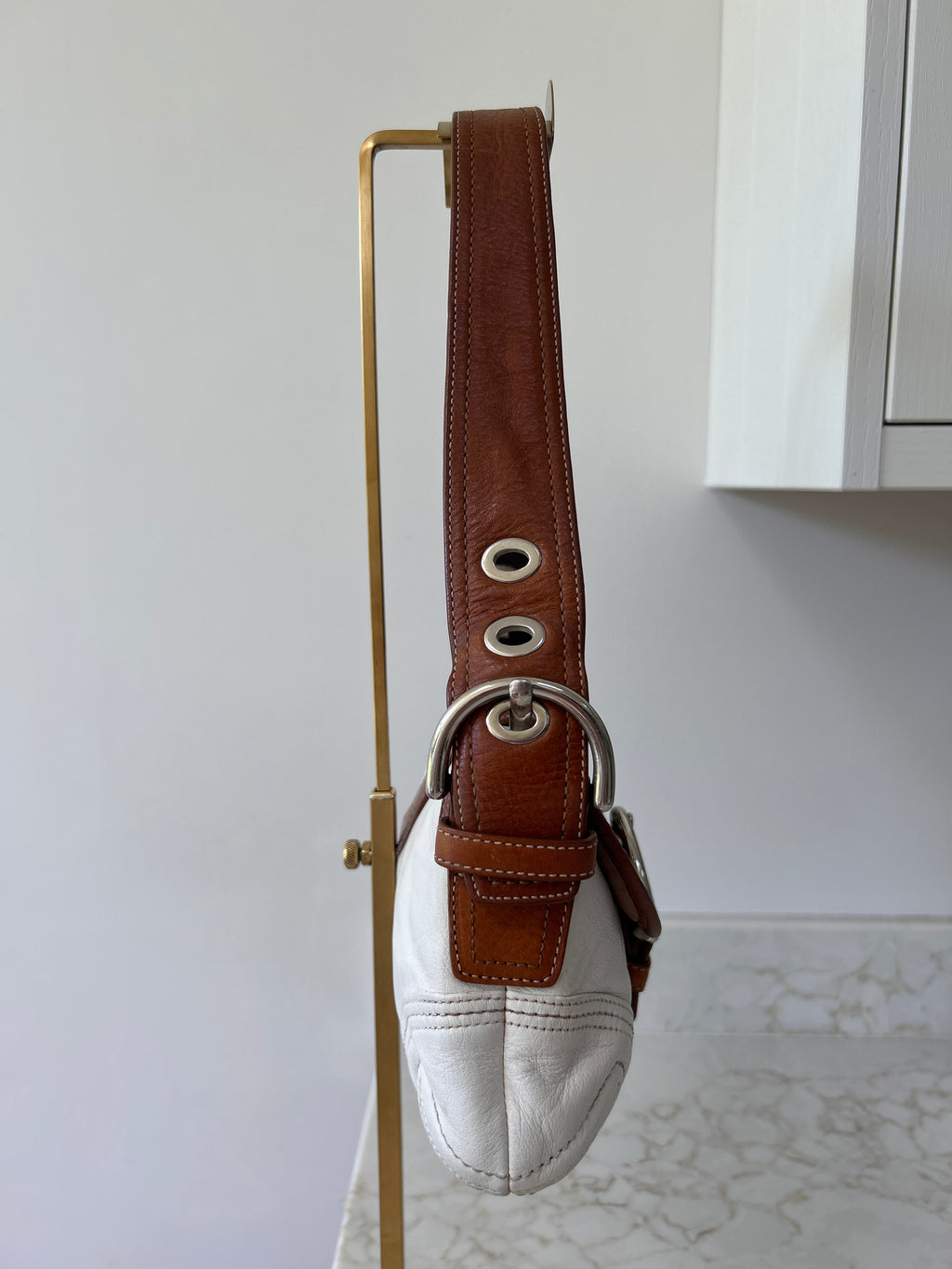 Vintage Coach white and brown leather Soho shoulder bag