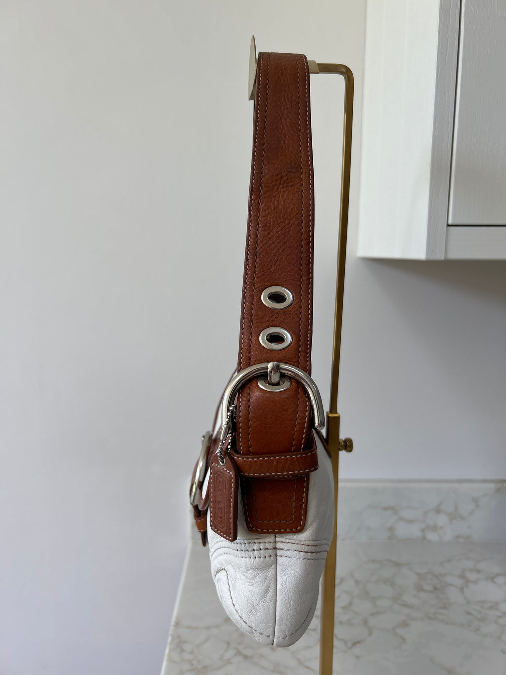 Vintage Coach white and brown leather Soho shoulder bag