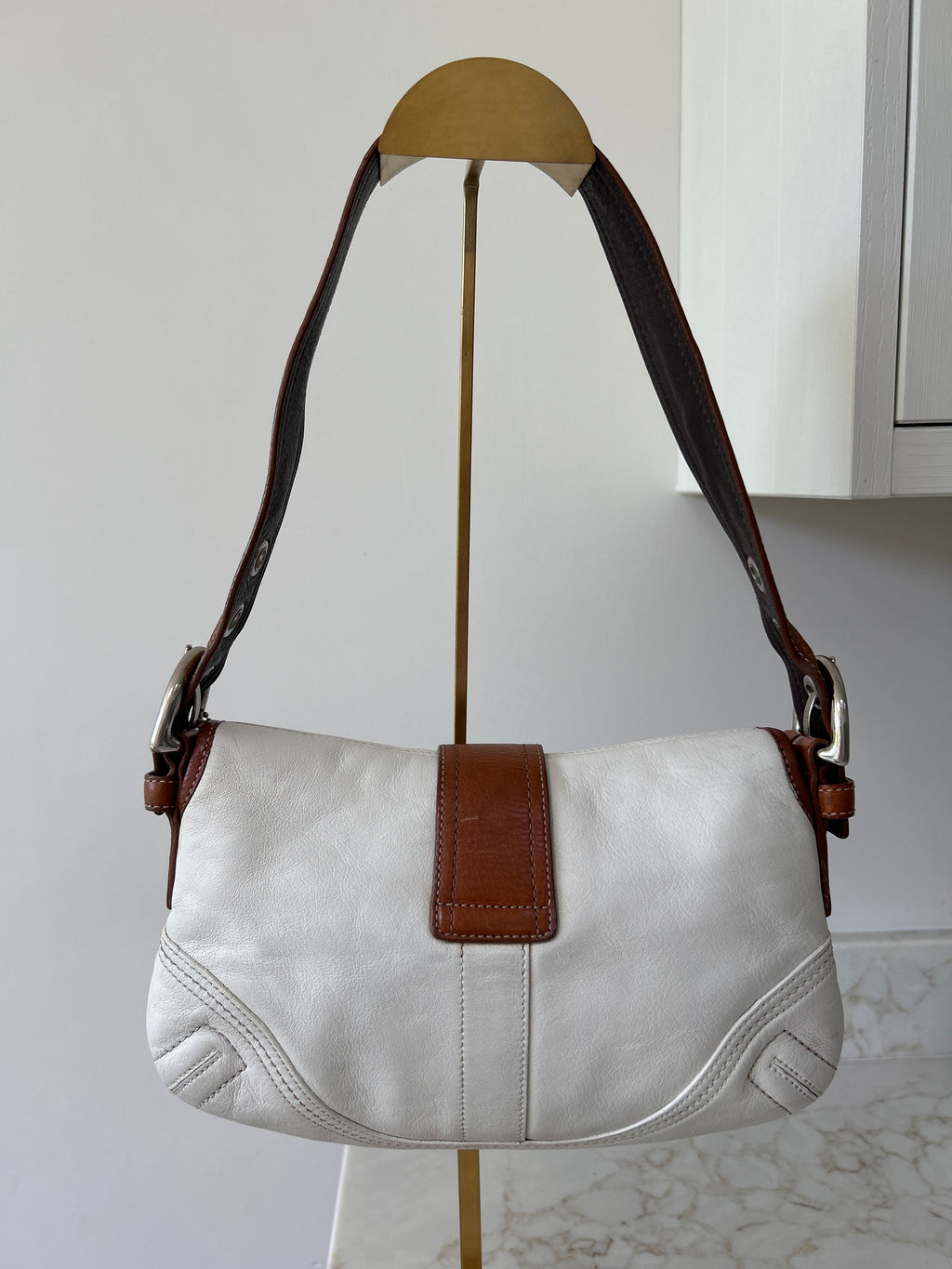 Vintage Coach white and brown leather Soho shoulder bag