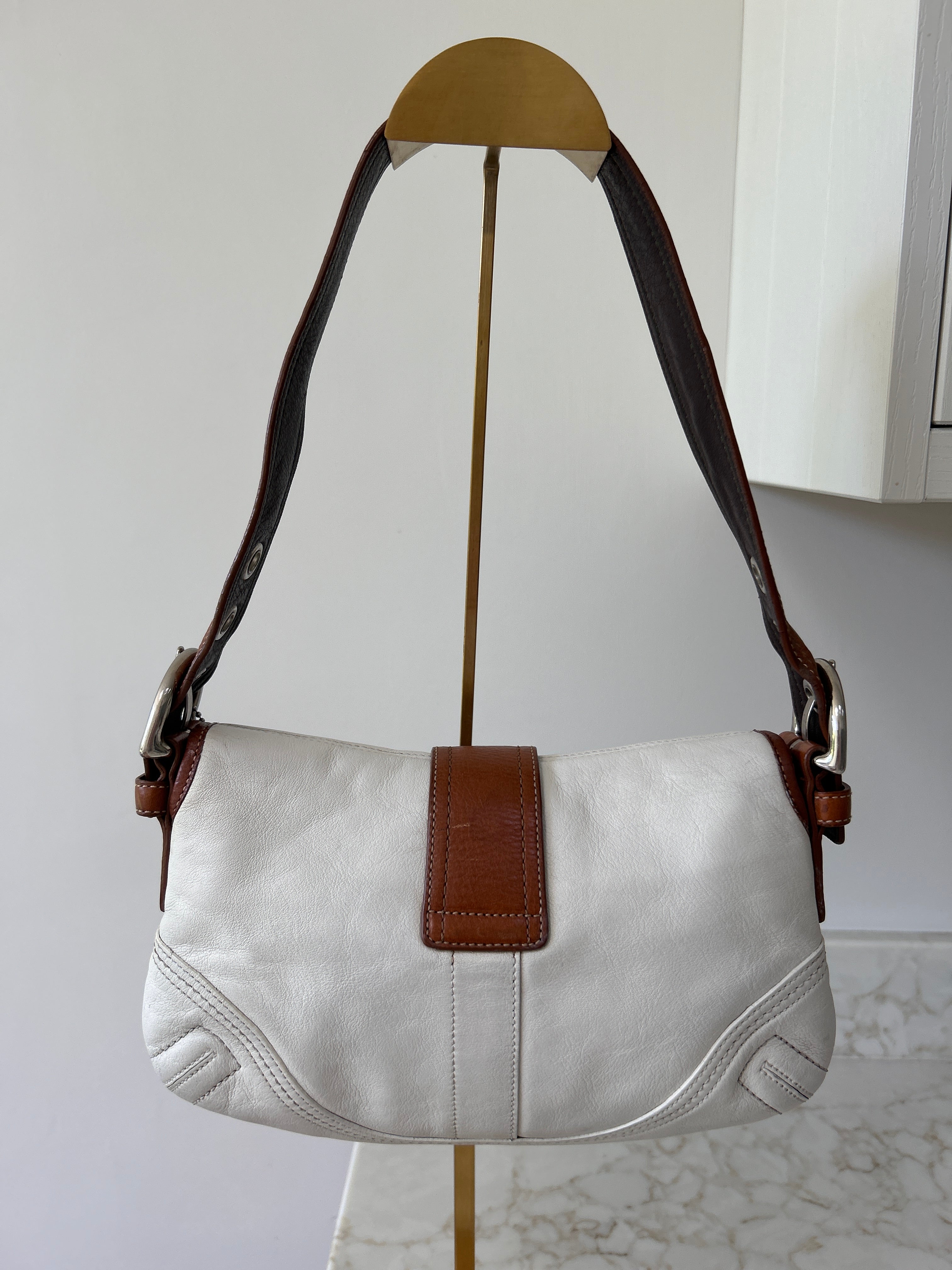 Vintage Coach white and brown leather Soho shoulder bag