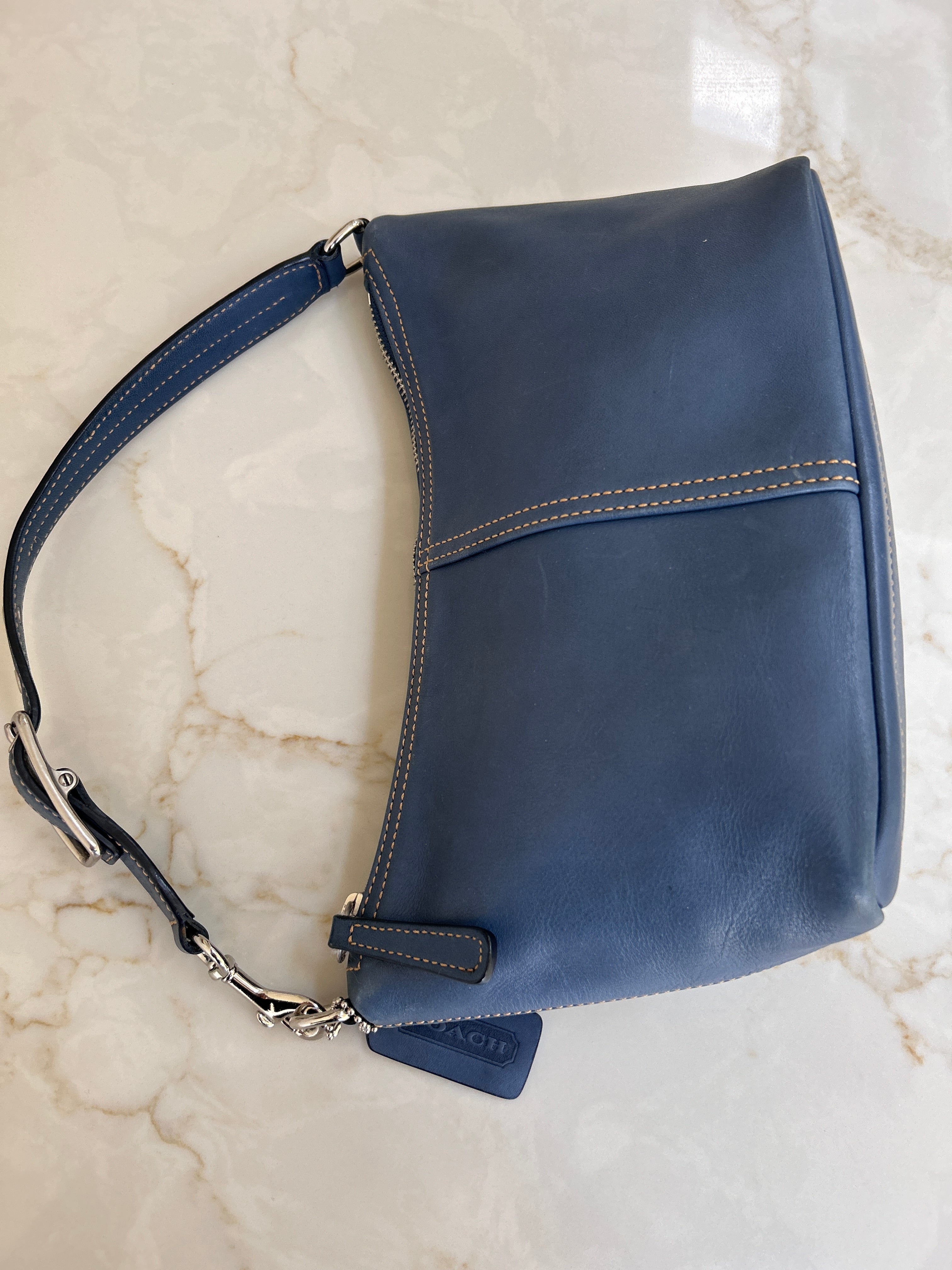 Vintage Coach blue leather shoulder bag