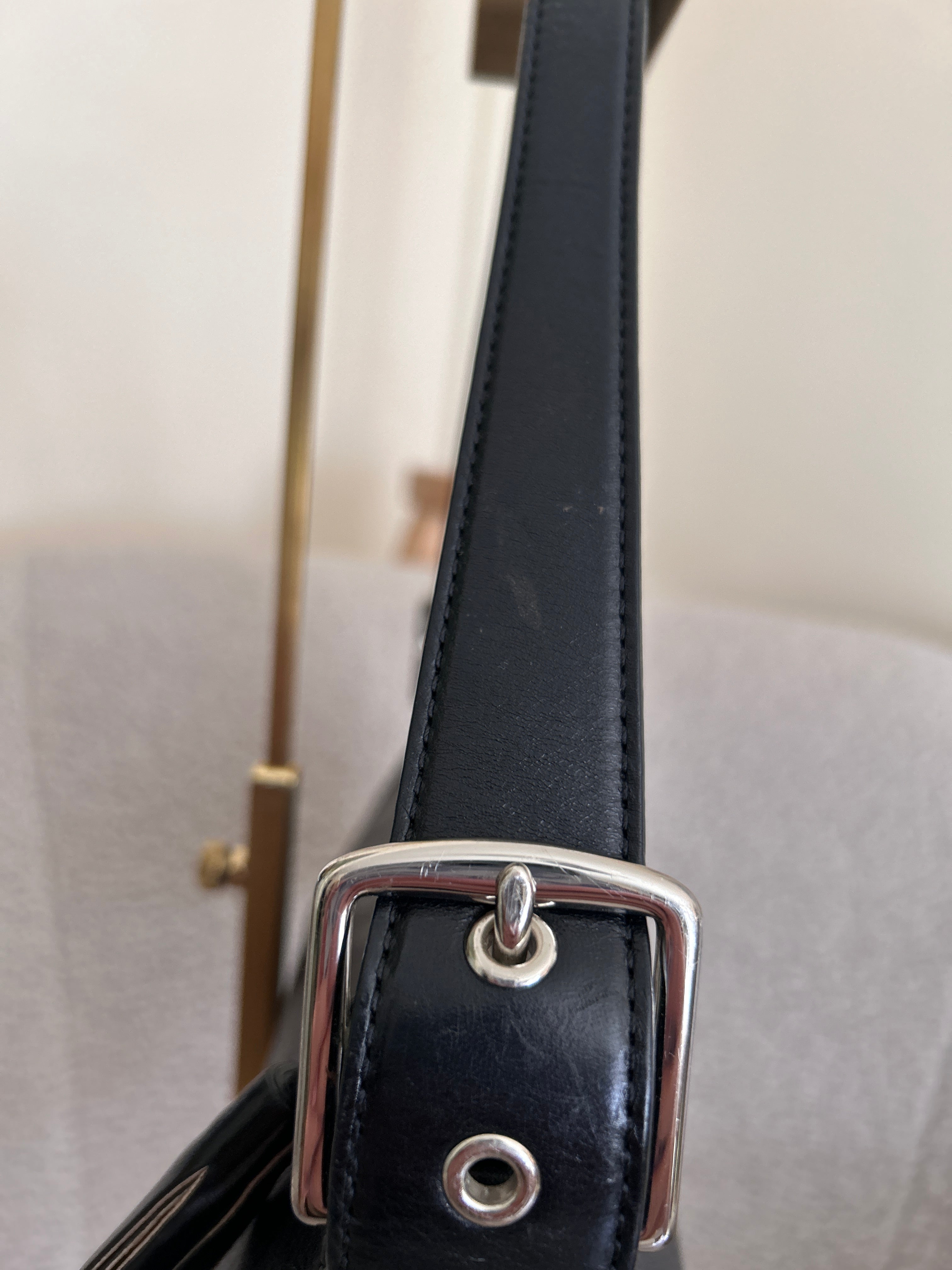 Vintage Coach black leather baguette shoulder bag