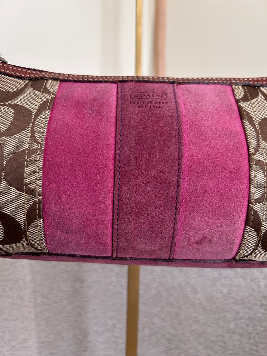 Vintage Coach pink suede baguette shoulder bag