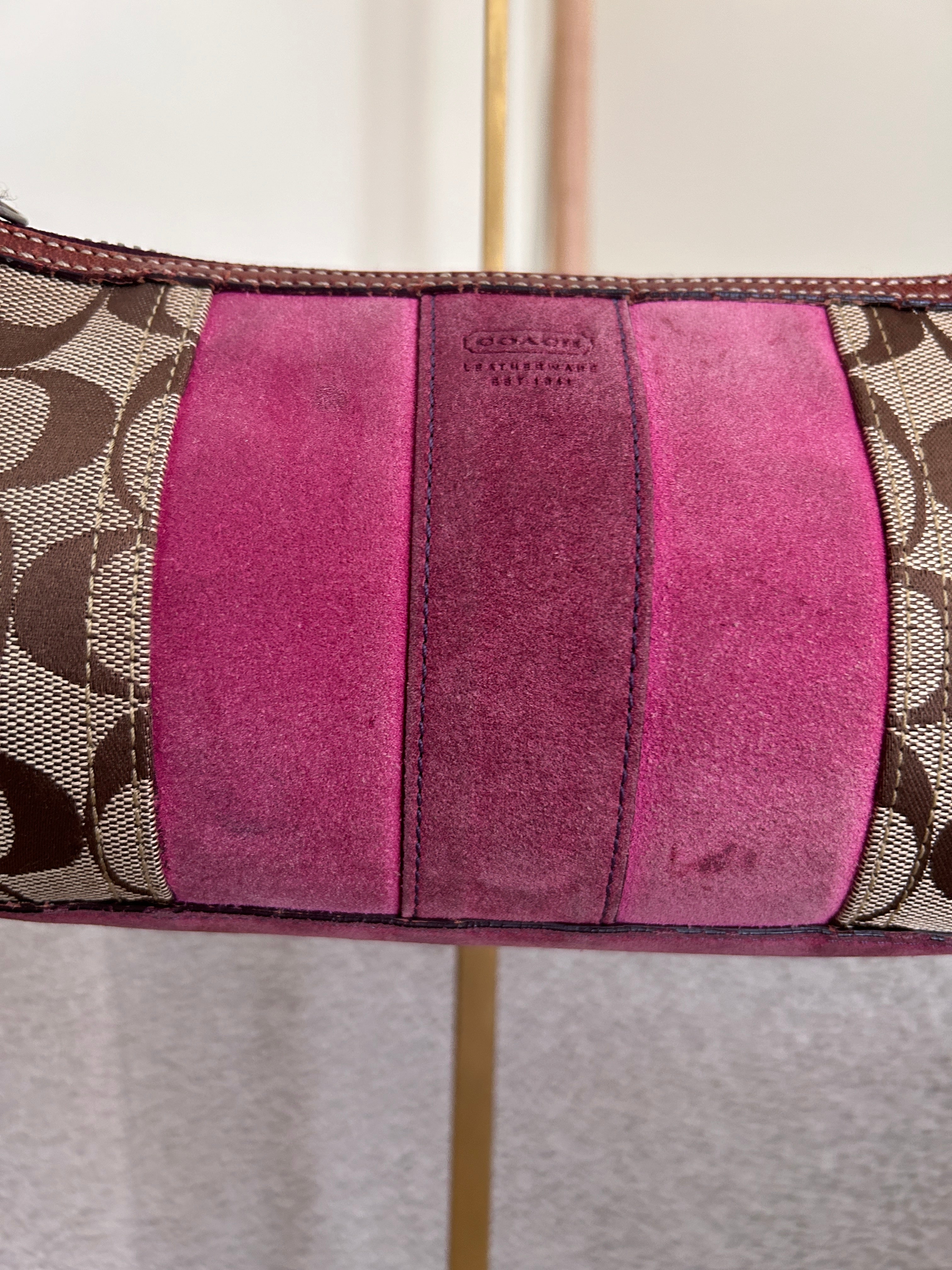 Vintage Coach pink suede baguette shoulder bag