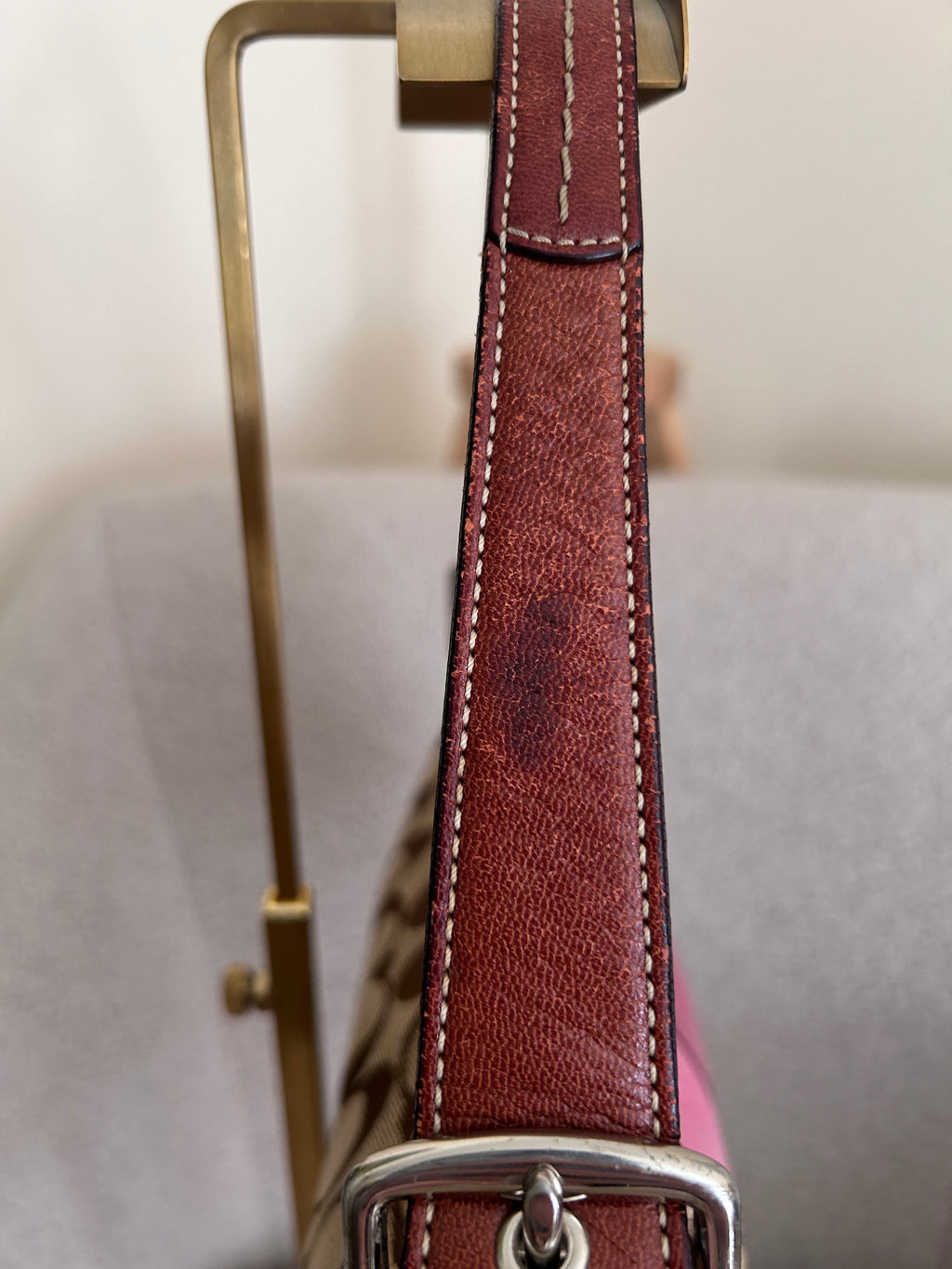 Vintage Coach pink suede baguette shoulder bag