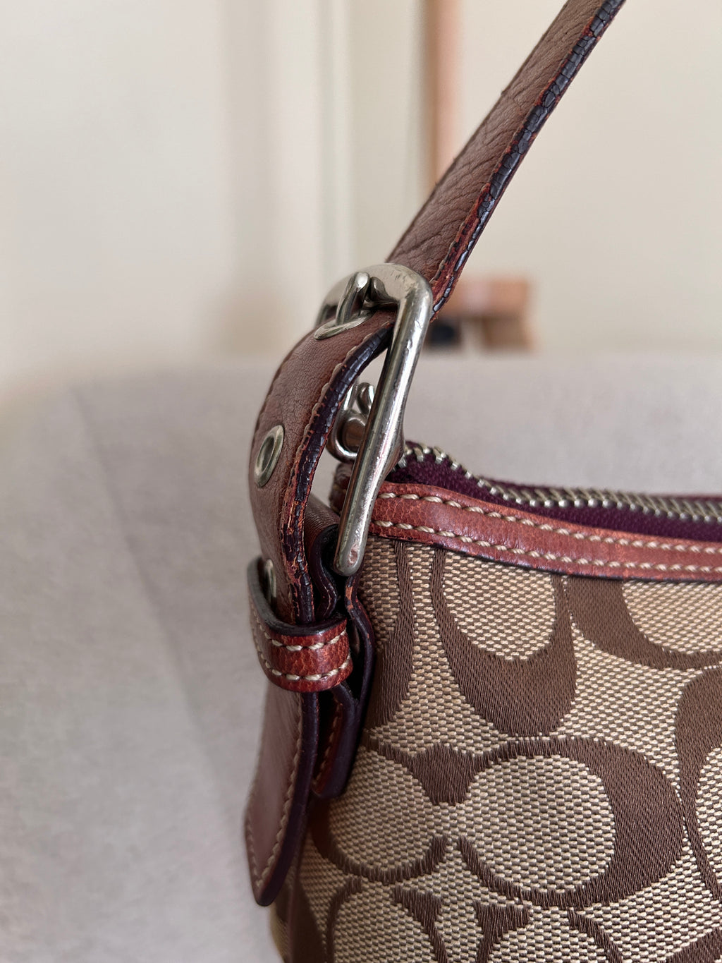 Vintage Coach pink suede baguette shoulder bag