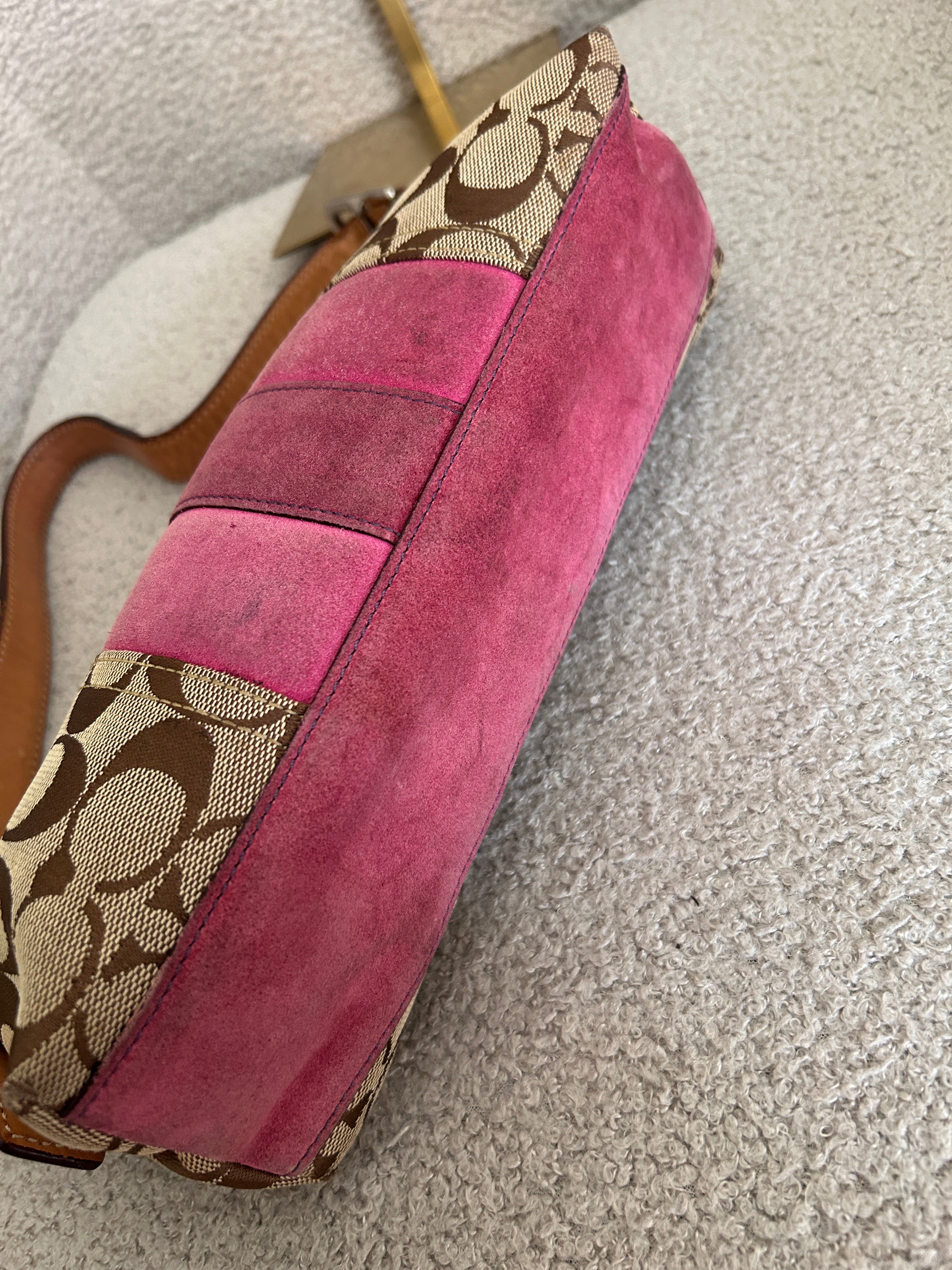 Vintage Coach pink suede baguette shoulder bag