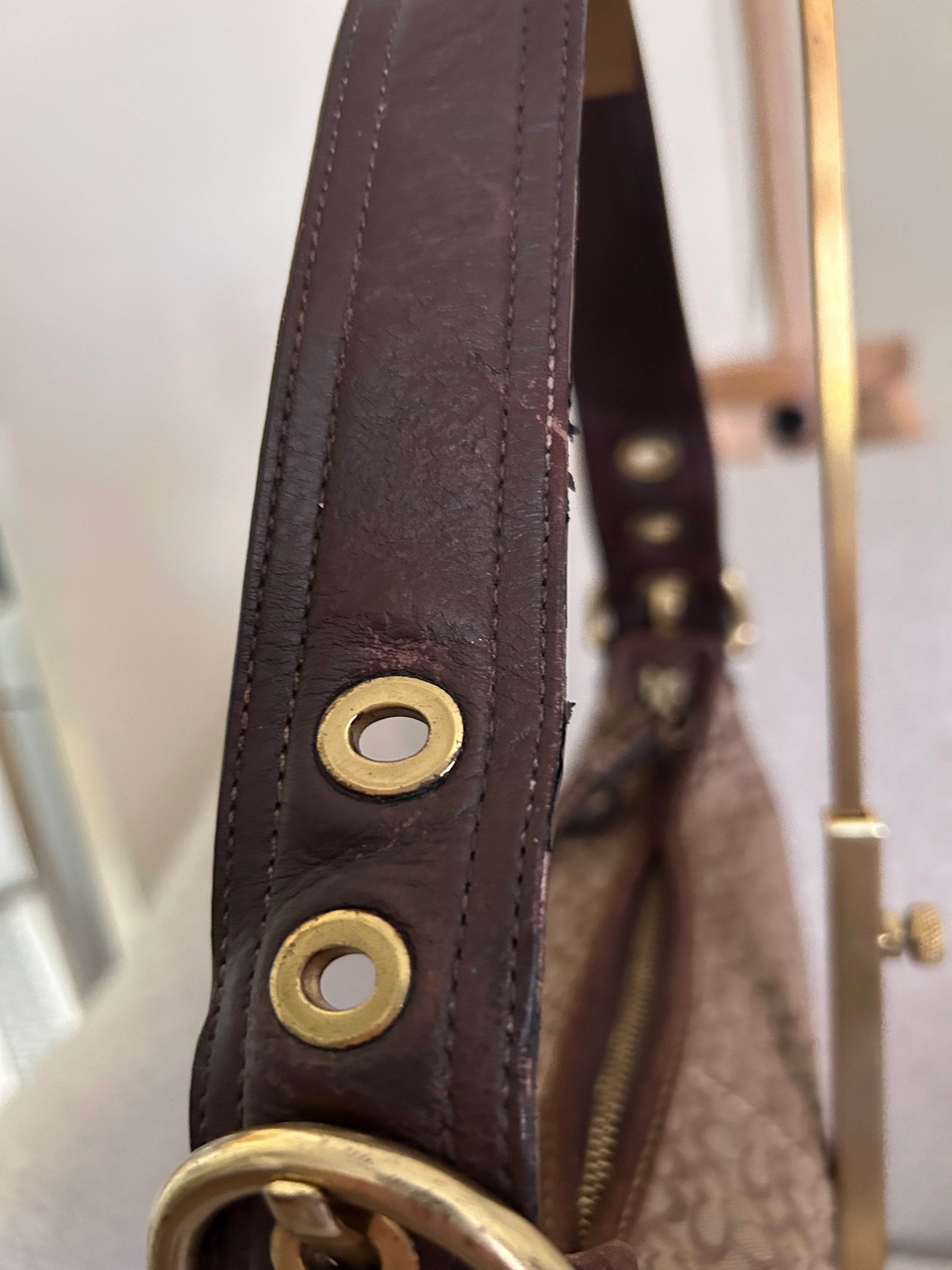 Vintage Coach brown monogram suede shoulder bag