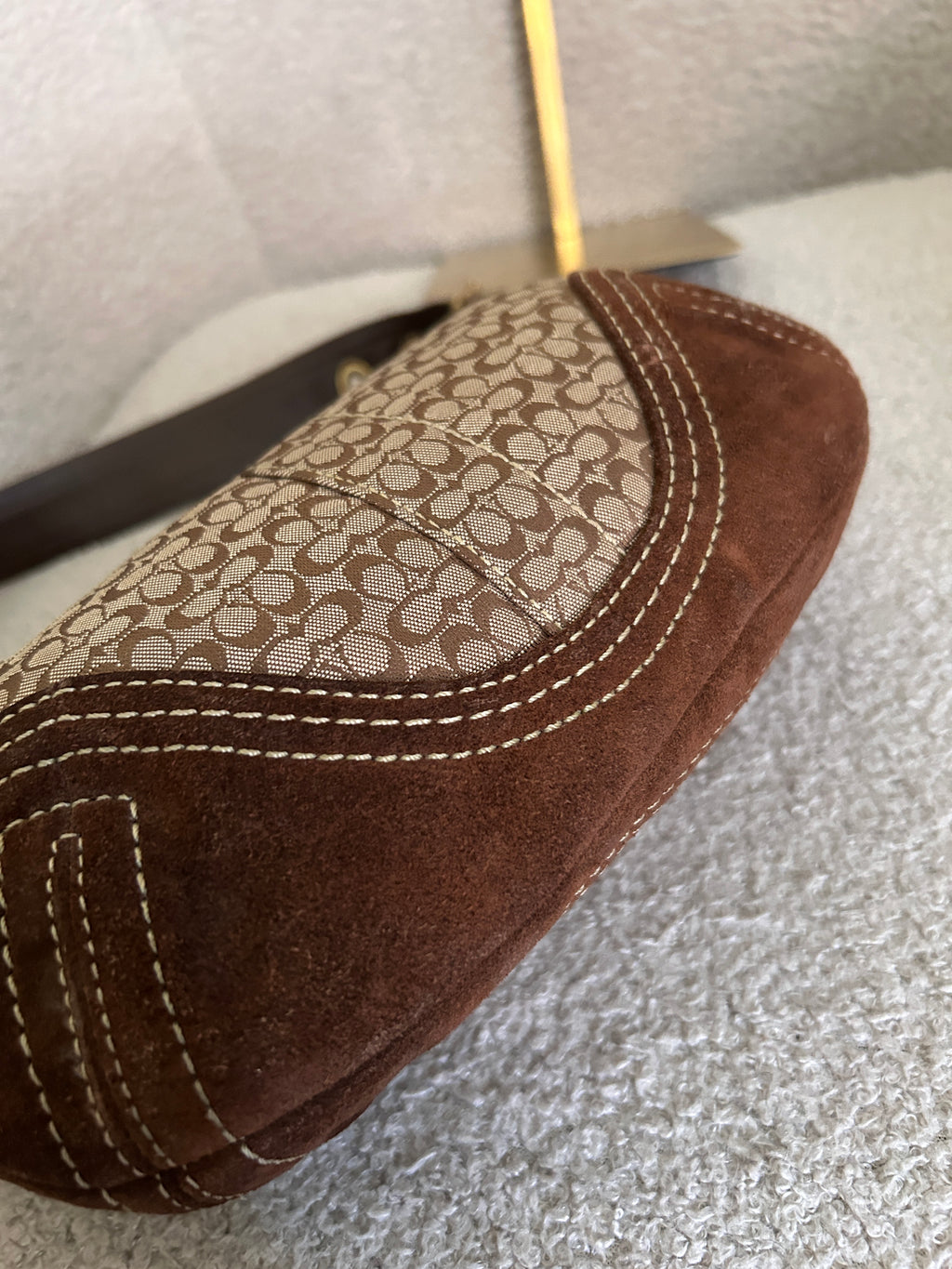Vintage Coach brown monogram suede shoulder bag