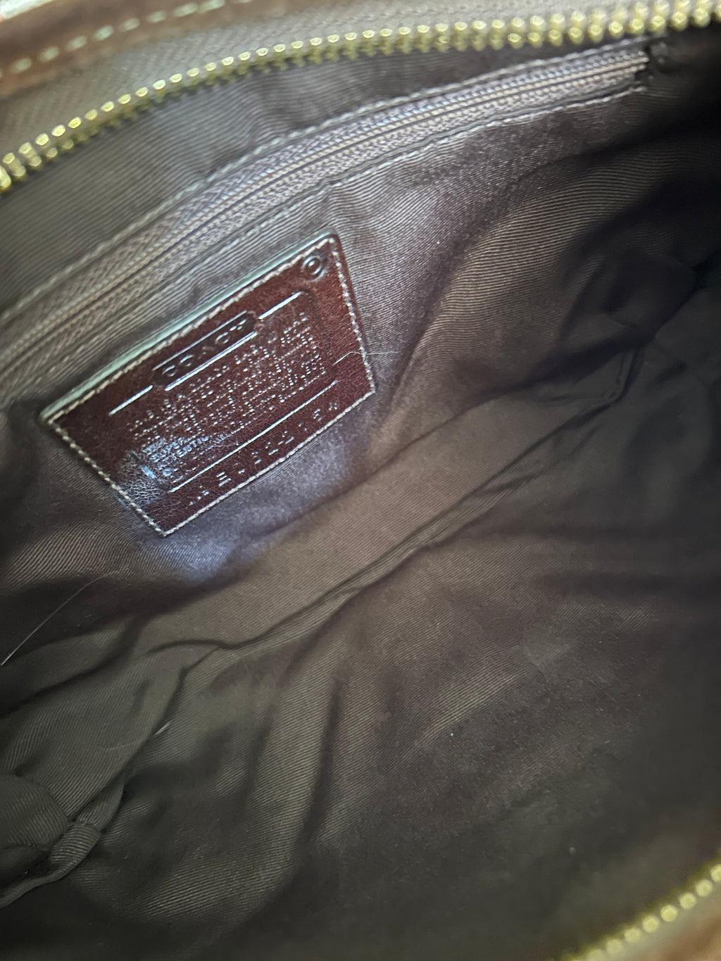 Vintage Coach brown monogram suede shoulder bag