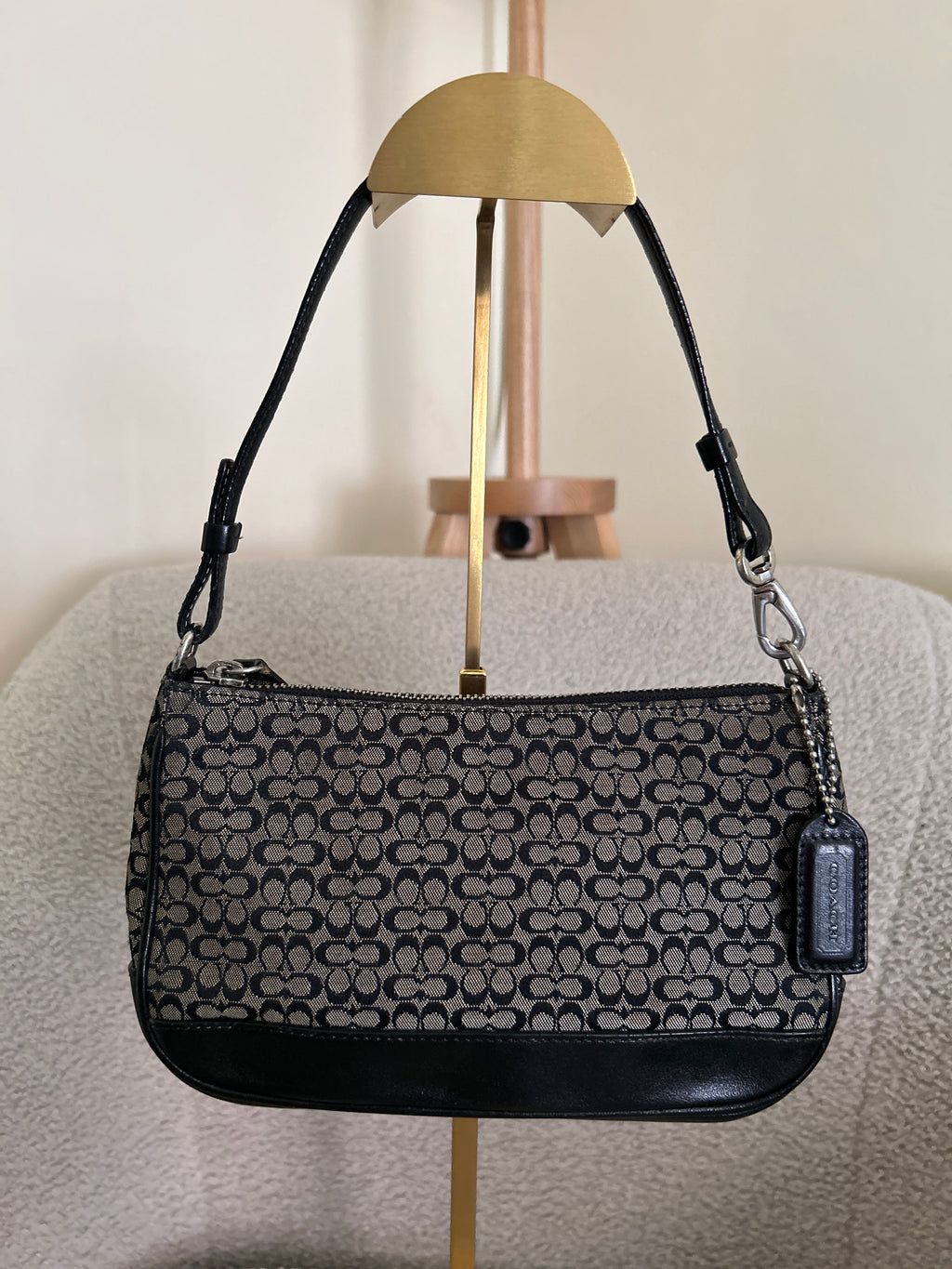 Vintage Coach Demi black mini monogram shoulder bag